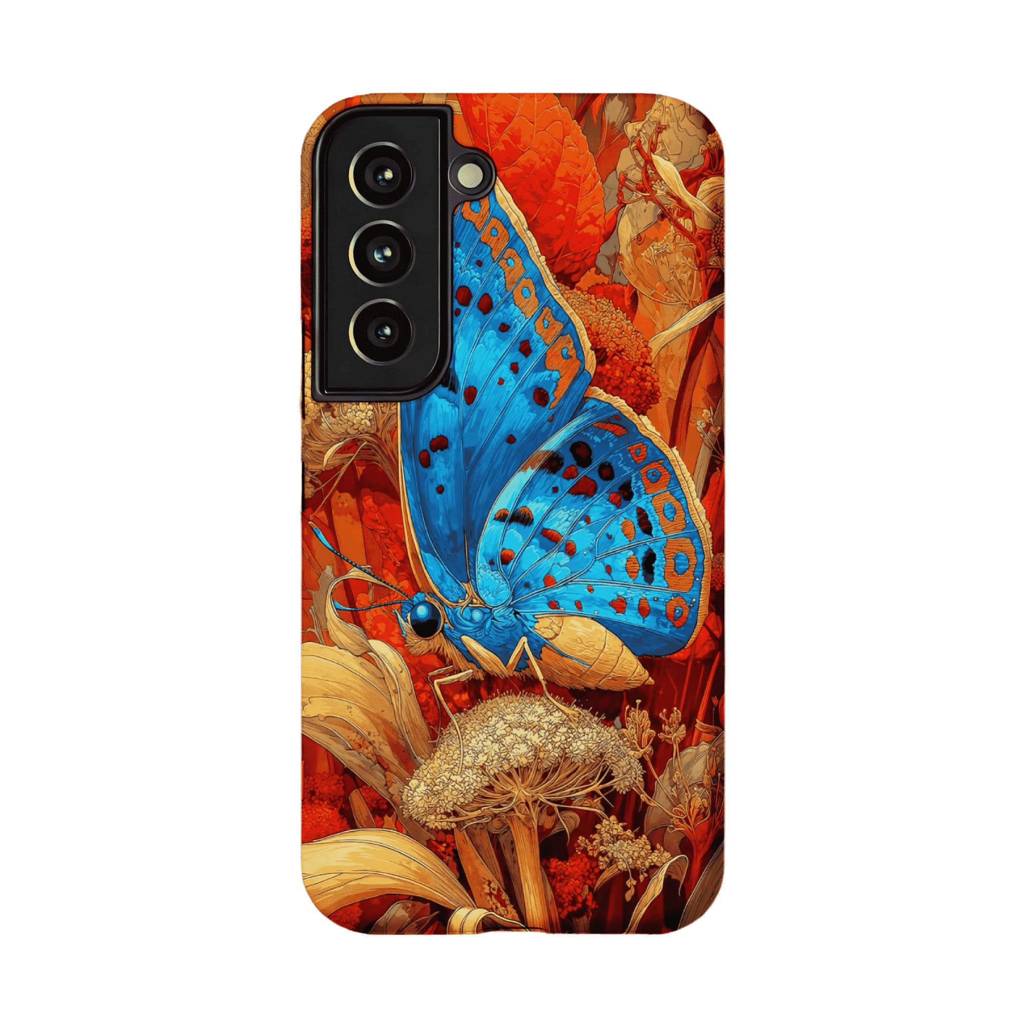 Aesthetic Blue Butterfly Vintage Botanical Phone Case, Minimal iPhone Cover