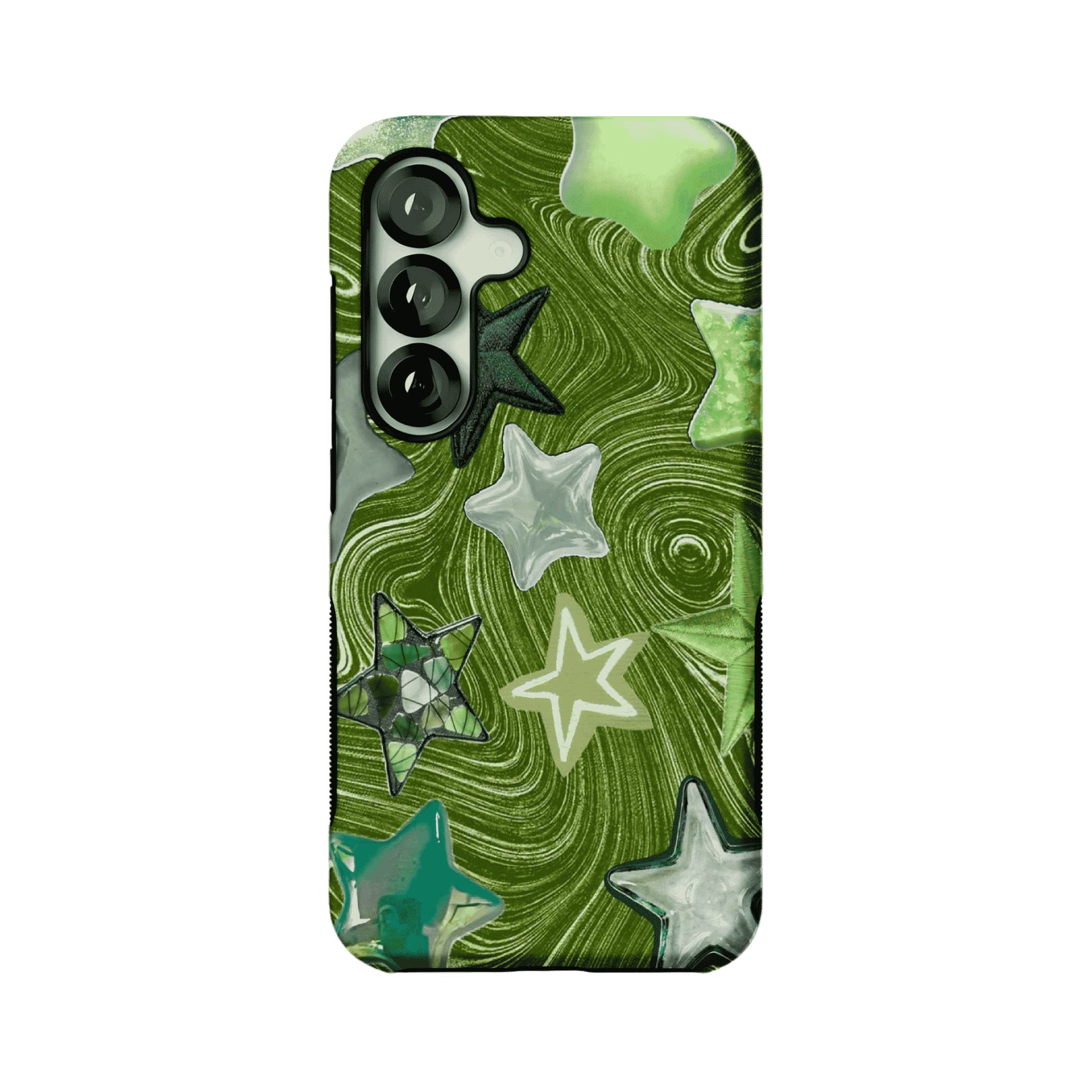 Cute Green Swirl Star Phone Case, Y2K Shockproof Anti-slip iPhone Cover