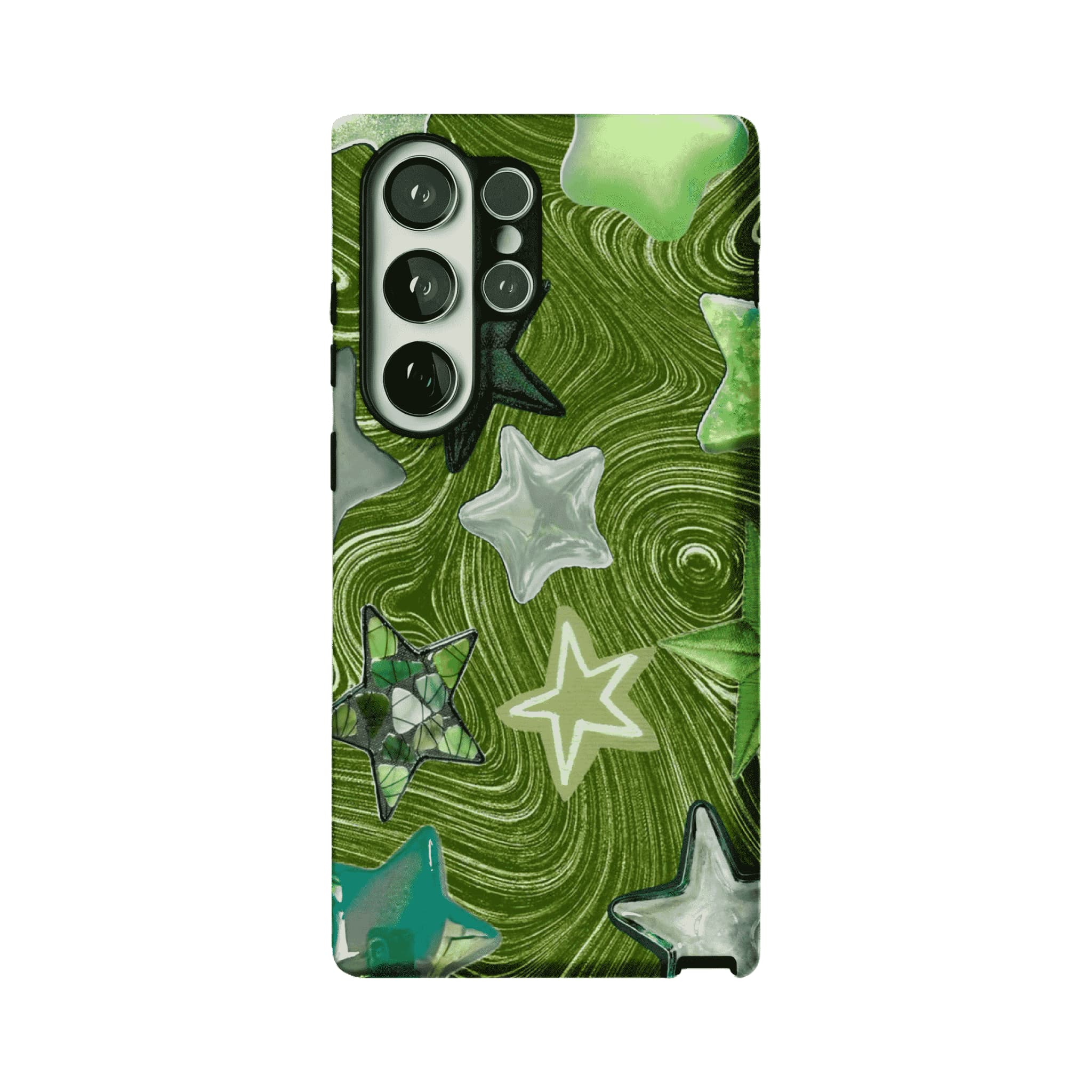 Cute Green Swirl Star Phone Case, Y2K Shockproof Anti-slip iPhone Cover