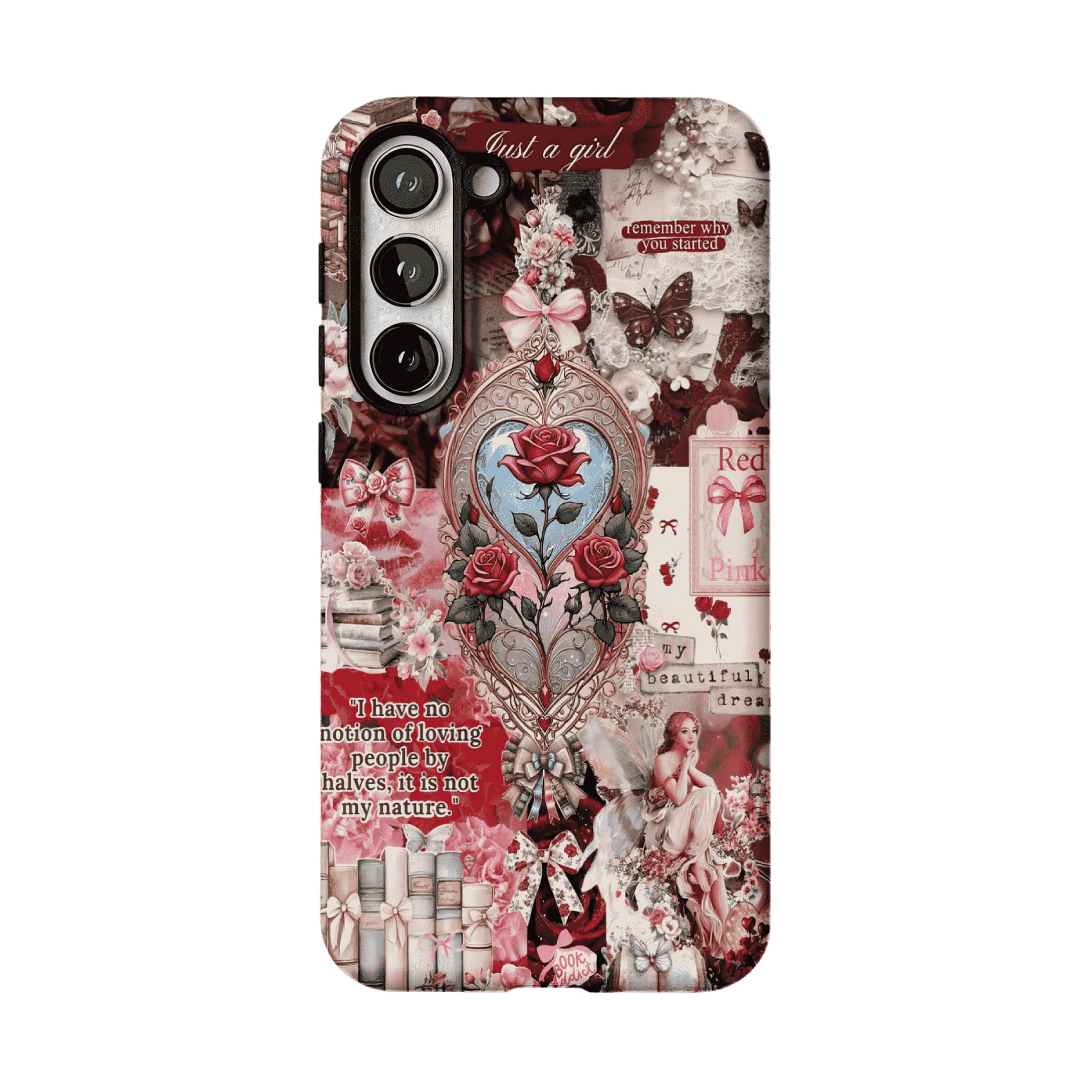 Vintage Victorian Red Rose Scrapbook Phone Case, Romantic iPhone Cover