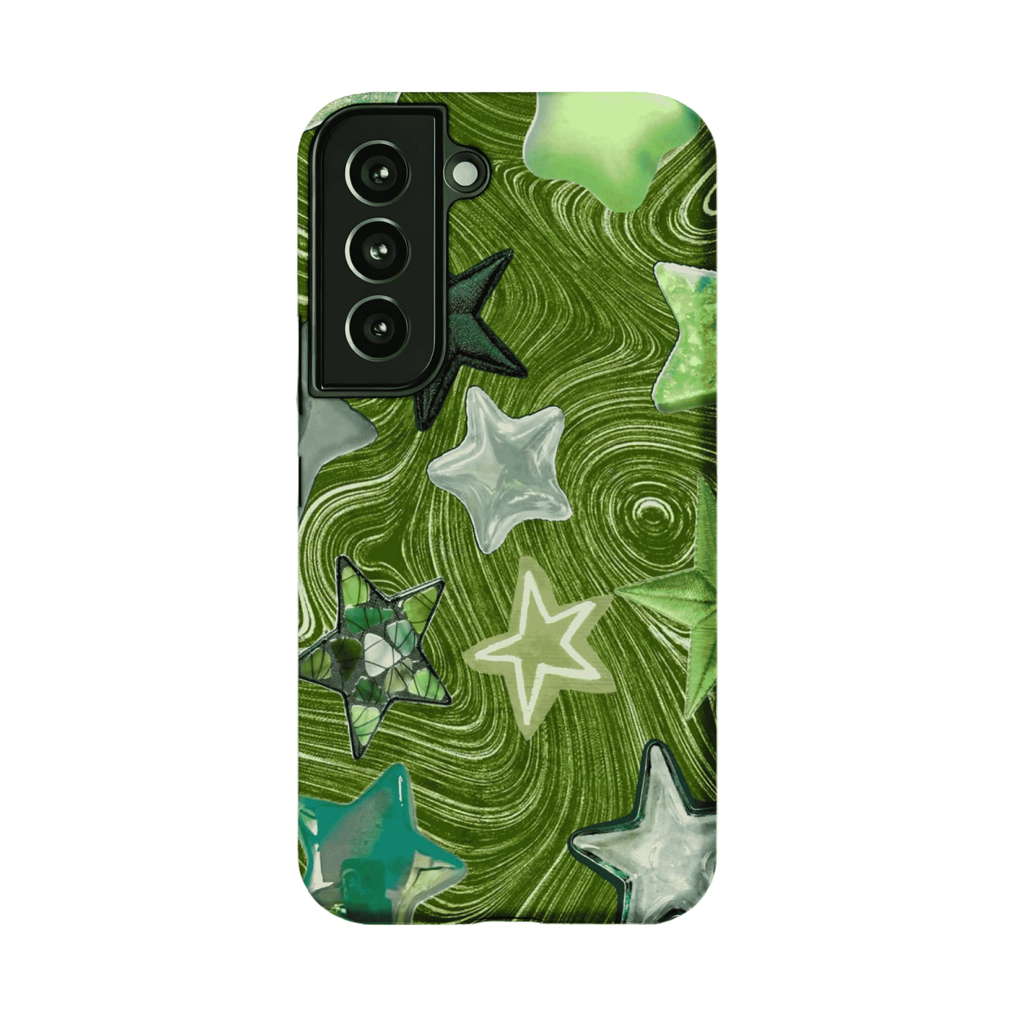 Cute Green Swirl Star Phone Case, Y2K Shockproof Anti-slip iPhone Cover