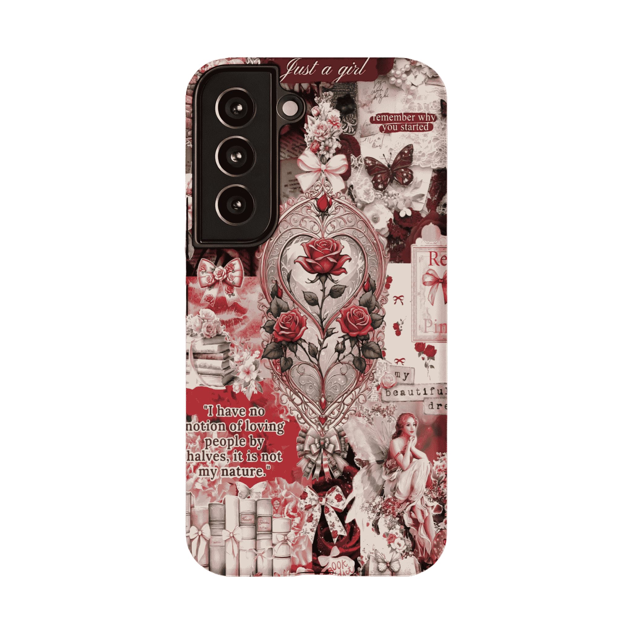 Vintage Victorian Red Rose Scrapbook Phone Case, Romantic iPhone Cover