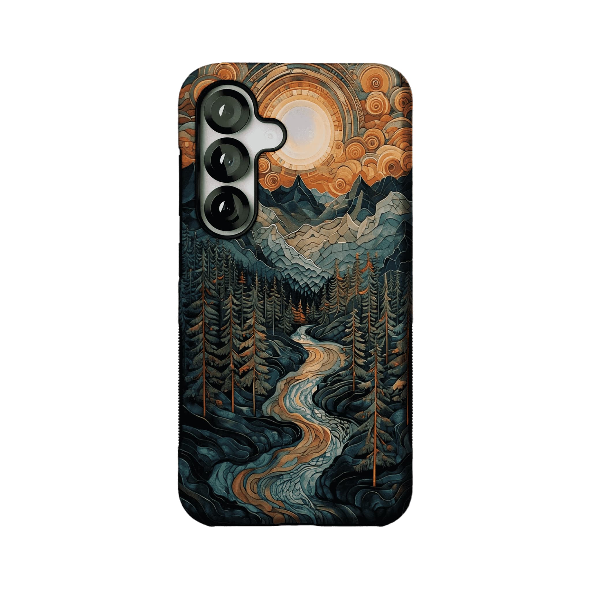Woodcut Style Mountain Forest Anti-slip Shockproof Vintage iPhone Case