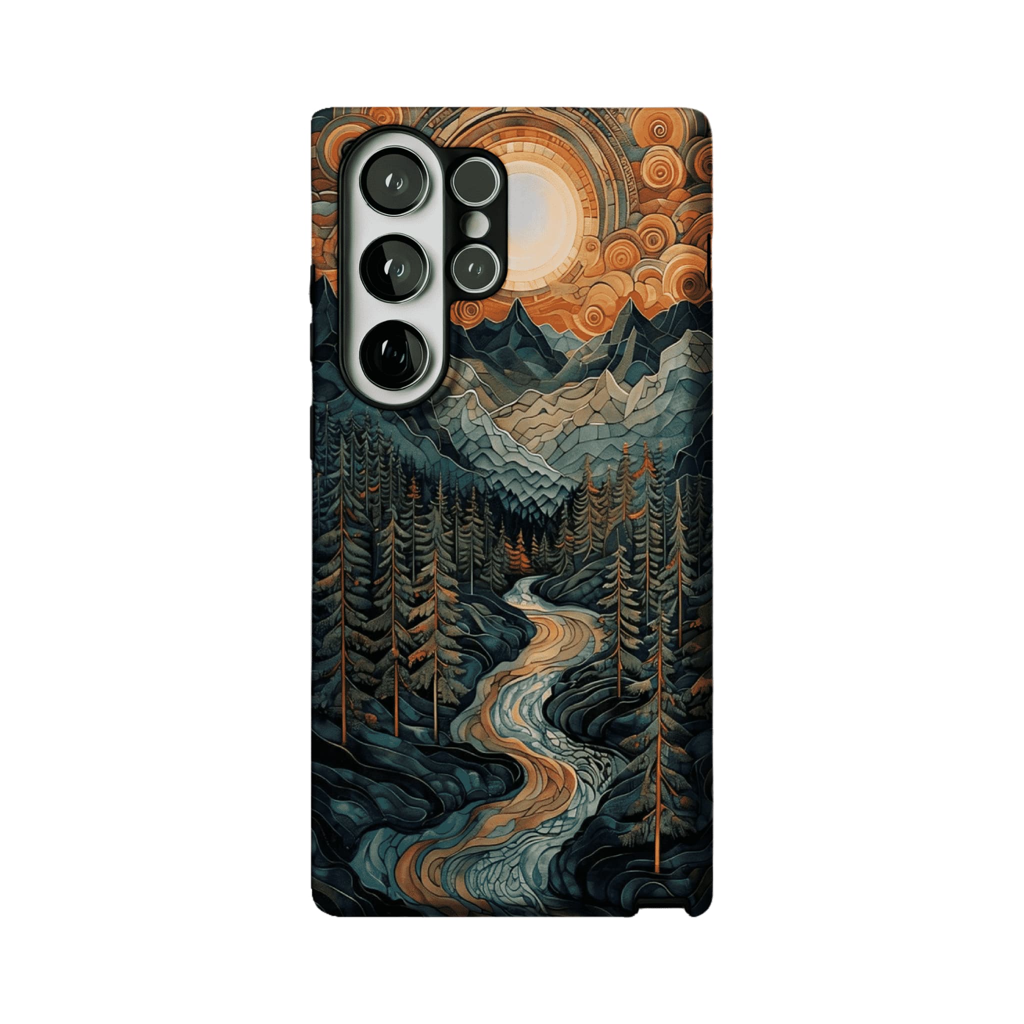 Woodcut Style Mountain Forest Anti-slip Shockproof Vintage iPhone Case