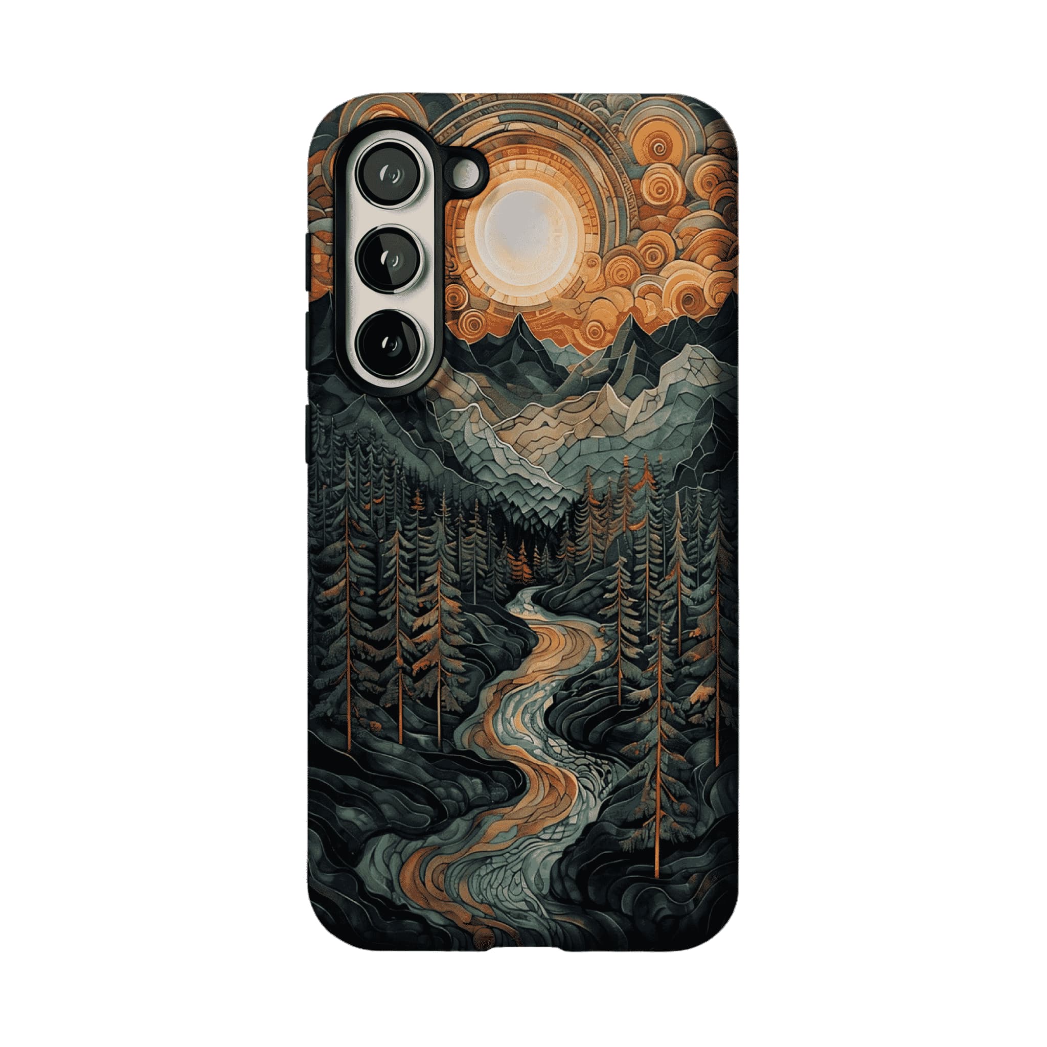 Woodcut Style Mountain Forest Anti-slip Shockproof Vintage iPhone Case