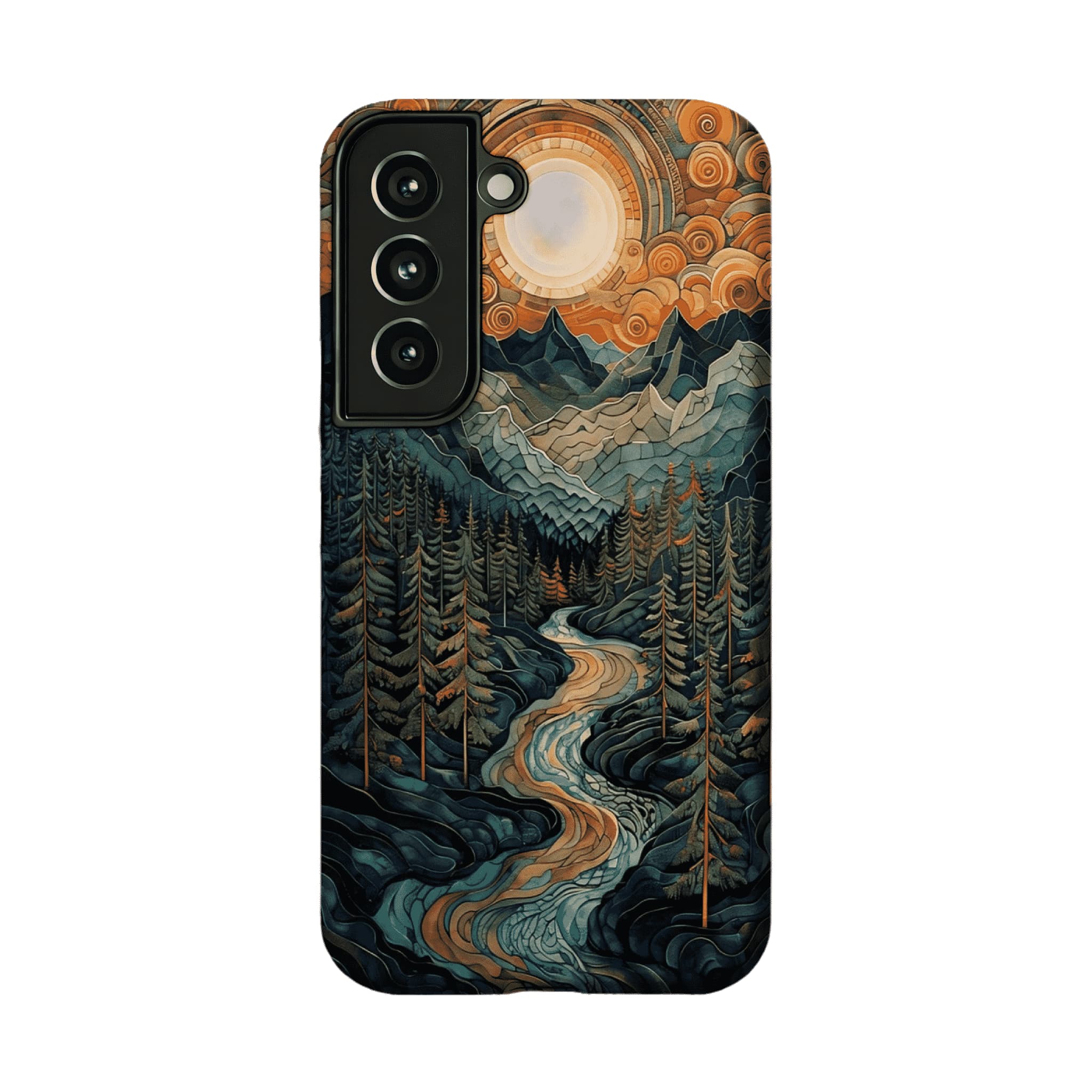 Woodcut Style Mountain Forest Anti-slip Shockproof Vintage iPhone Case