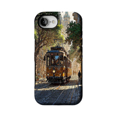 Old Town Tram Phone Case | Retro Cityscape Art Cover for Travel Lovers