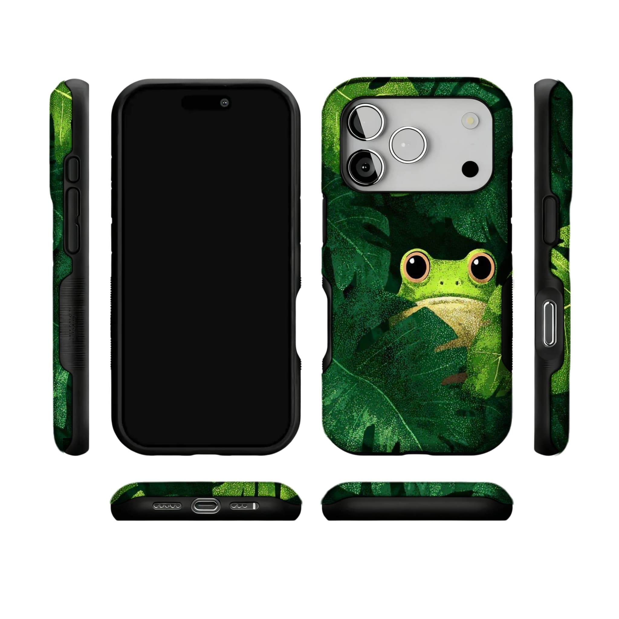 Cute Frog Monstera Tropical Phone Case | Aesthetic Jungle Shockproof Cover