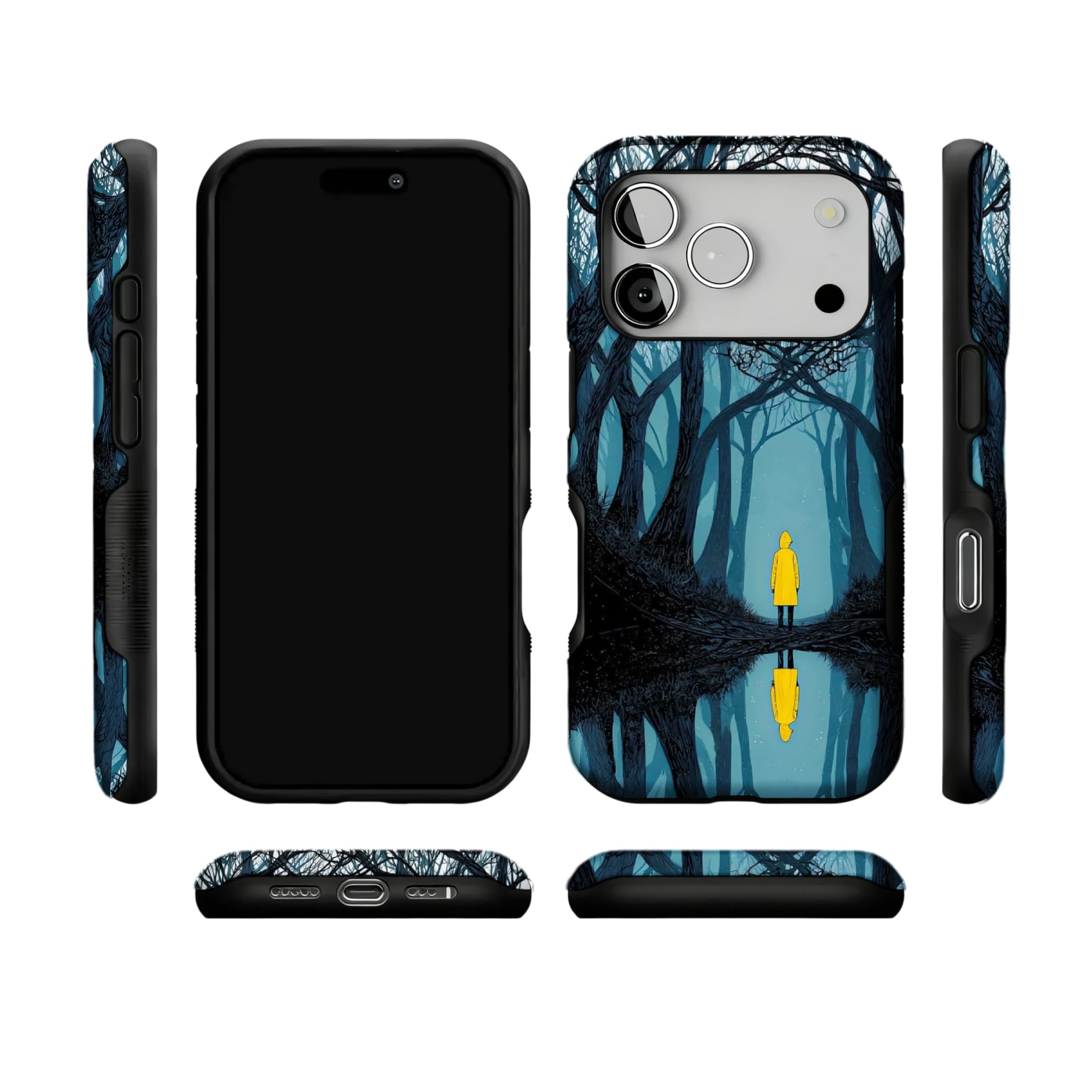 Dark Fairy Tale Forest Phone Case | Symmetric Yellow Raincoat Kid Shockproof Cover