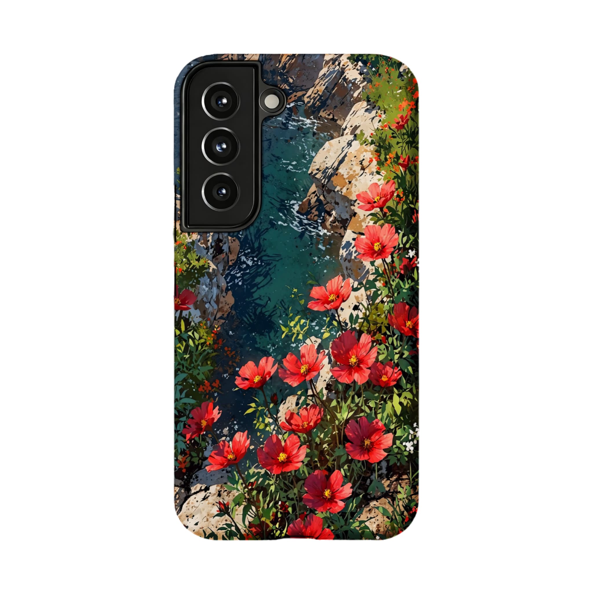 Nature Wild Red Flower Cliff Creek Oil Shockproof Anti-slip iPhone Case