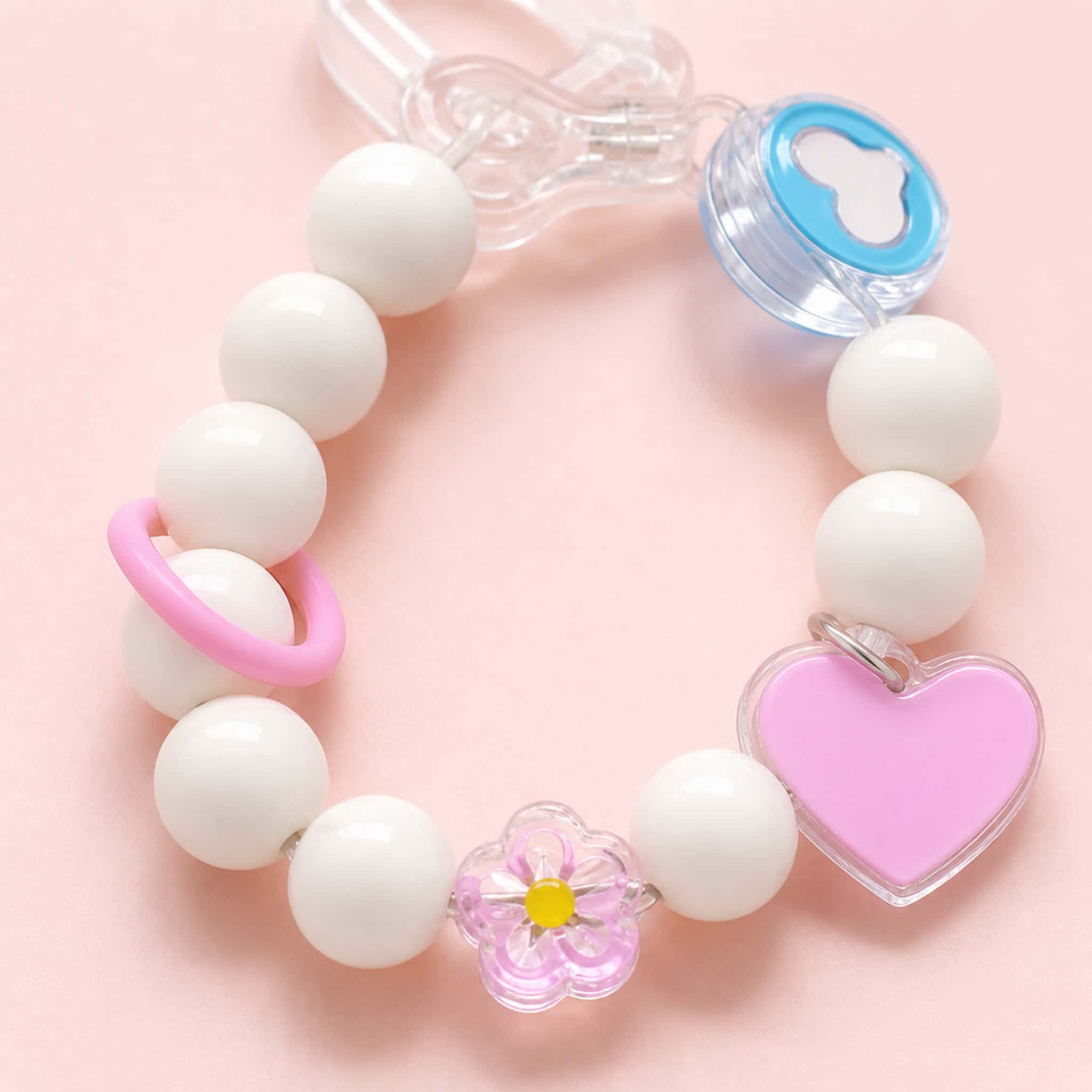 Pastel Heart & Flower Beaded Phone Wrist Strap