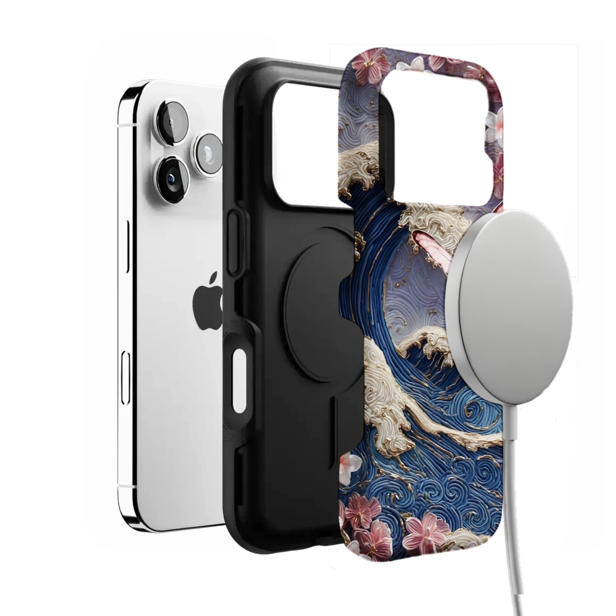 Japanese Wave Sakura 3D Embossed Phone Case | Luxury Butterfly Shockproof Cover