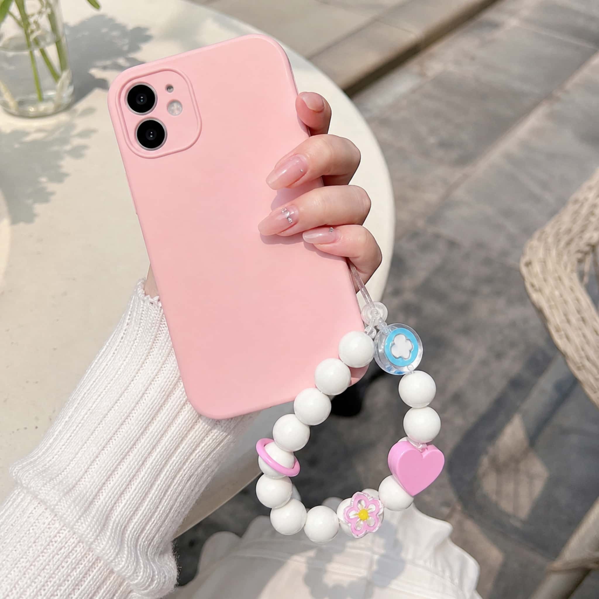 Pastel Heart & Flower Beaded Phone Wrist Strap