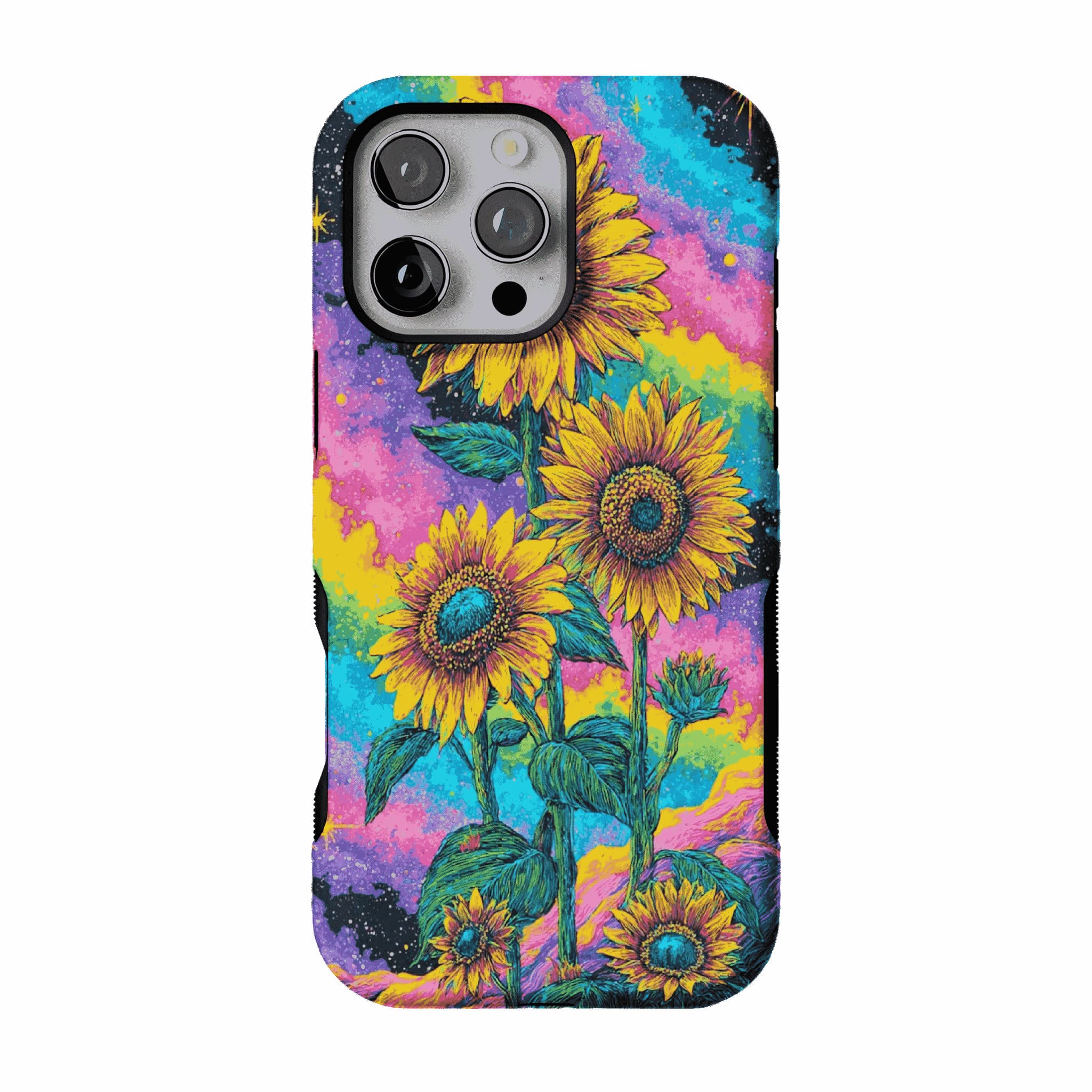 Psychedelic Rainbow Galaxy Sunflower Shockproof Anti-slip iPhone Case