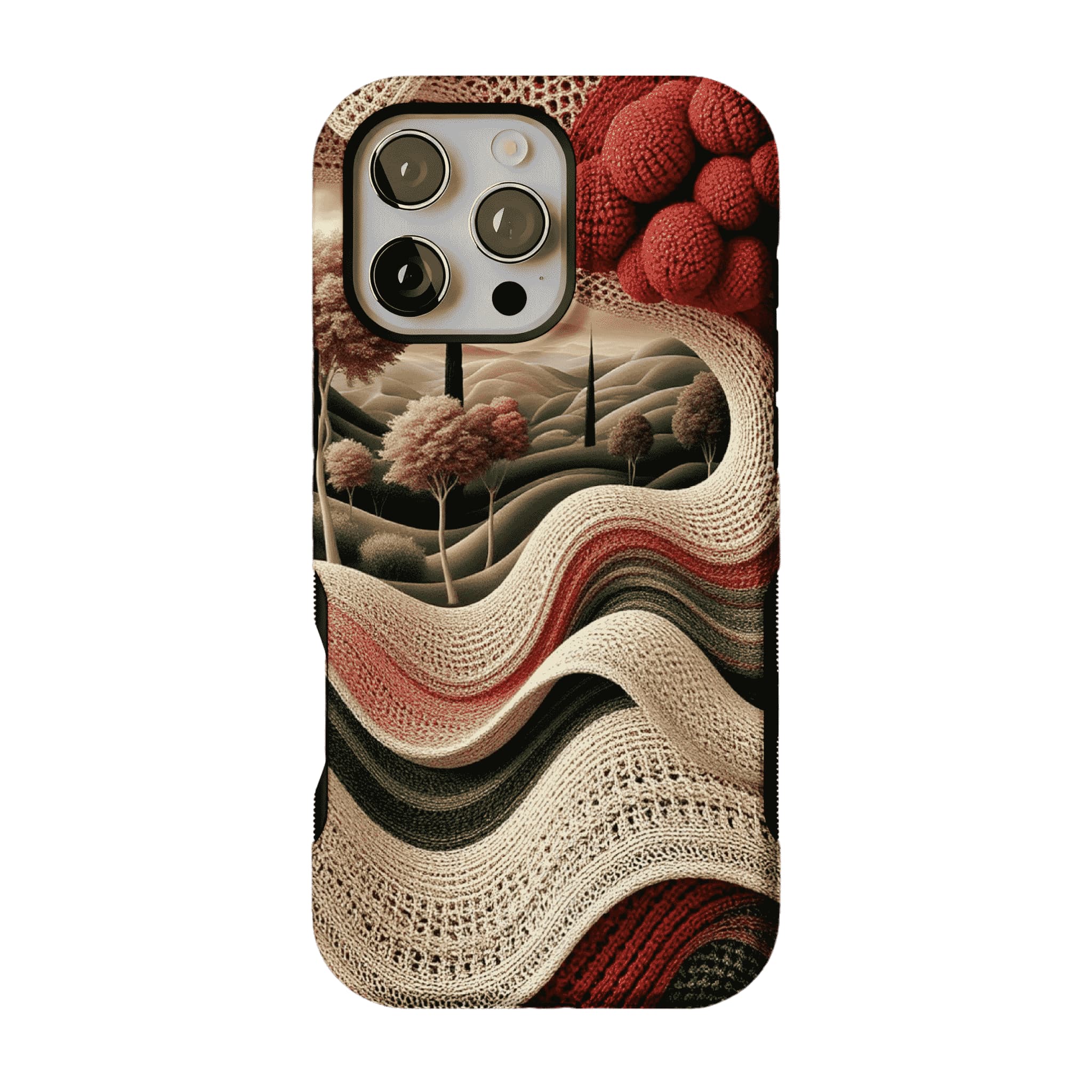 Vintage Crochet Knit Landscape Forest Nature Art iPhone Cover