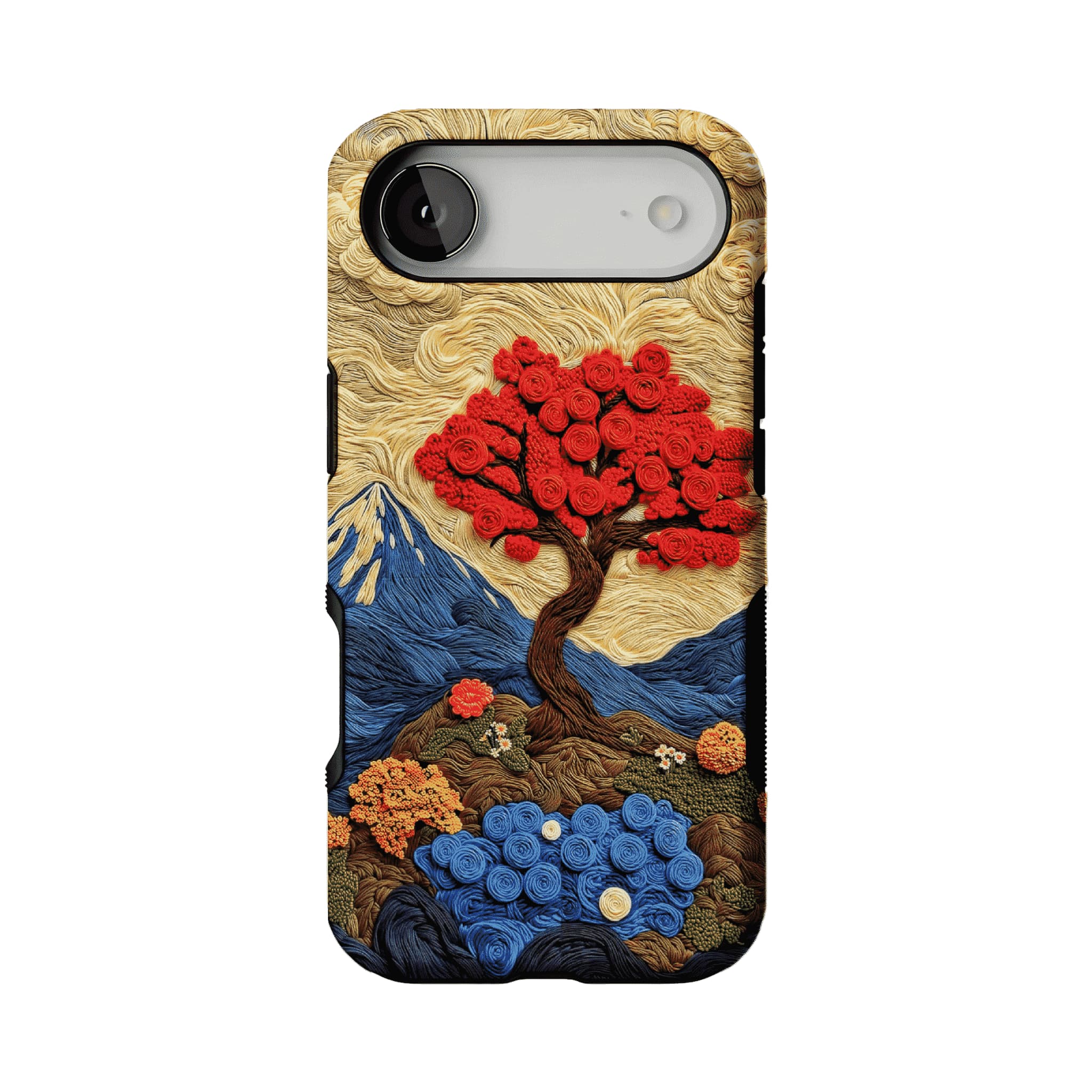 Vintage Hand Embroidery Red Tree Nature Landscape Art iPhone Cover