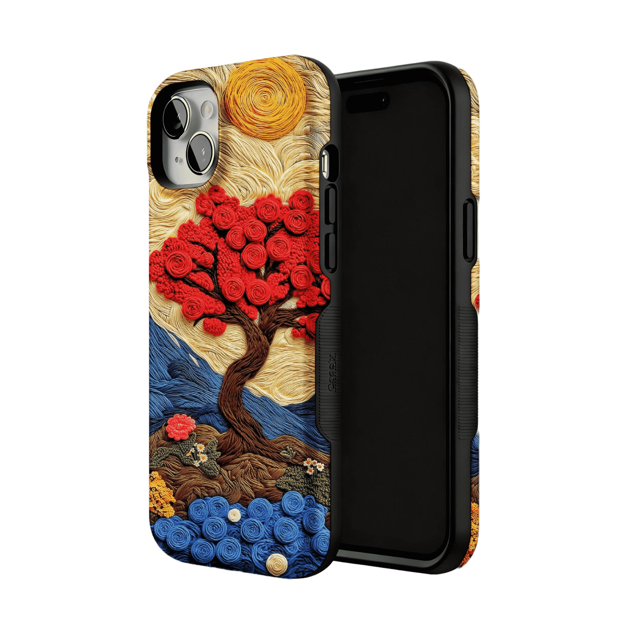 Vintage Hand Embroidery Red Tree Nature Landscape Art iPhone Cover