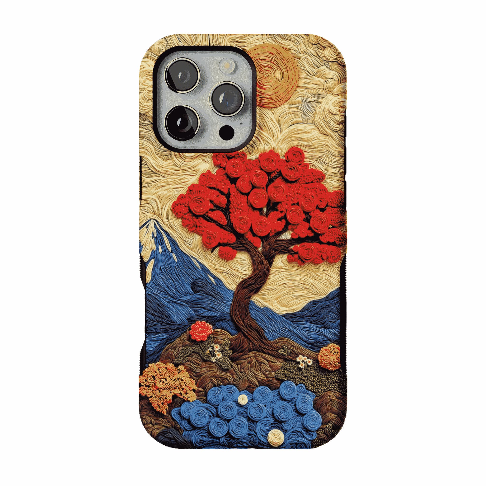 Vintage Hand Embroidery Red Tree Nature Landscape Art iPhone Cover