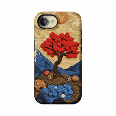 Vintage Hand Embroidery Red Tree Nature Landscape Art iPhone Cover