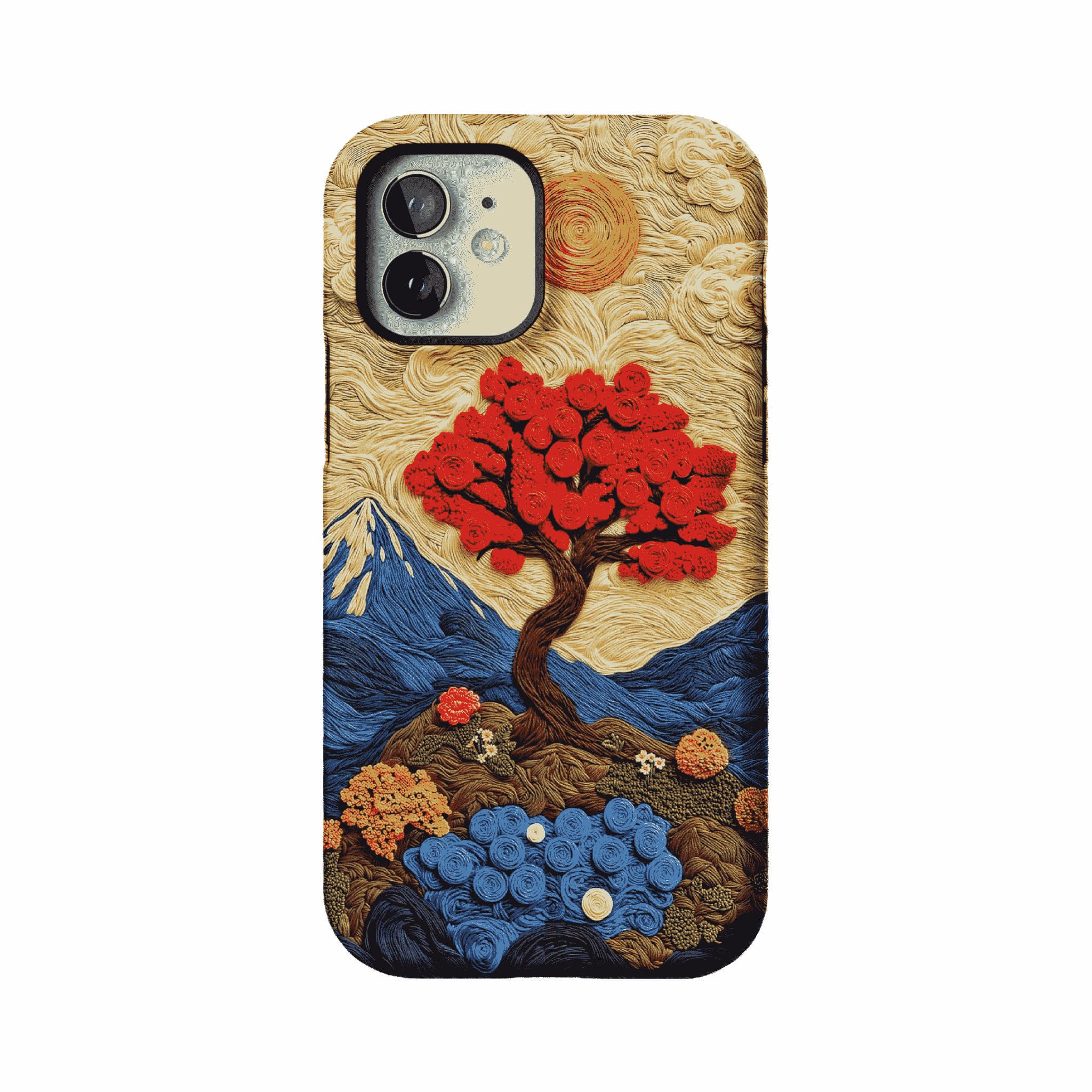 Vintage Hand Embroidery Red Tree Nature Landscape Art iPhone Cover
