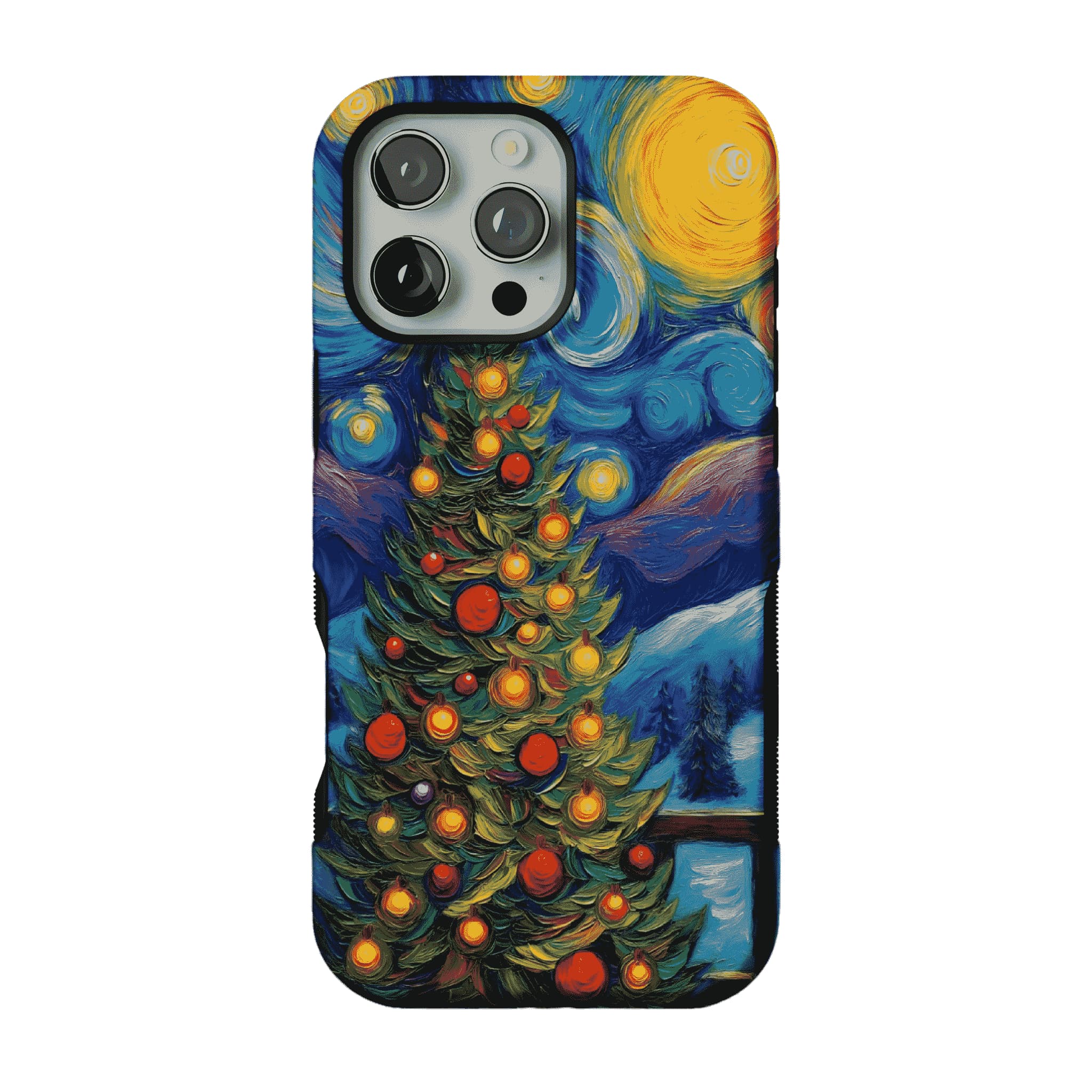 Starry Night Christmas Tree Oil Phone Case, Shockproof Anti-slip iPhone Cover