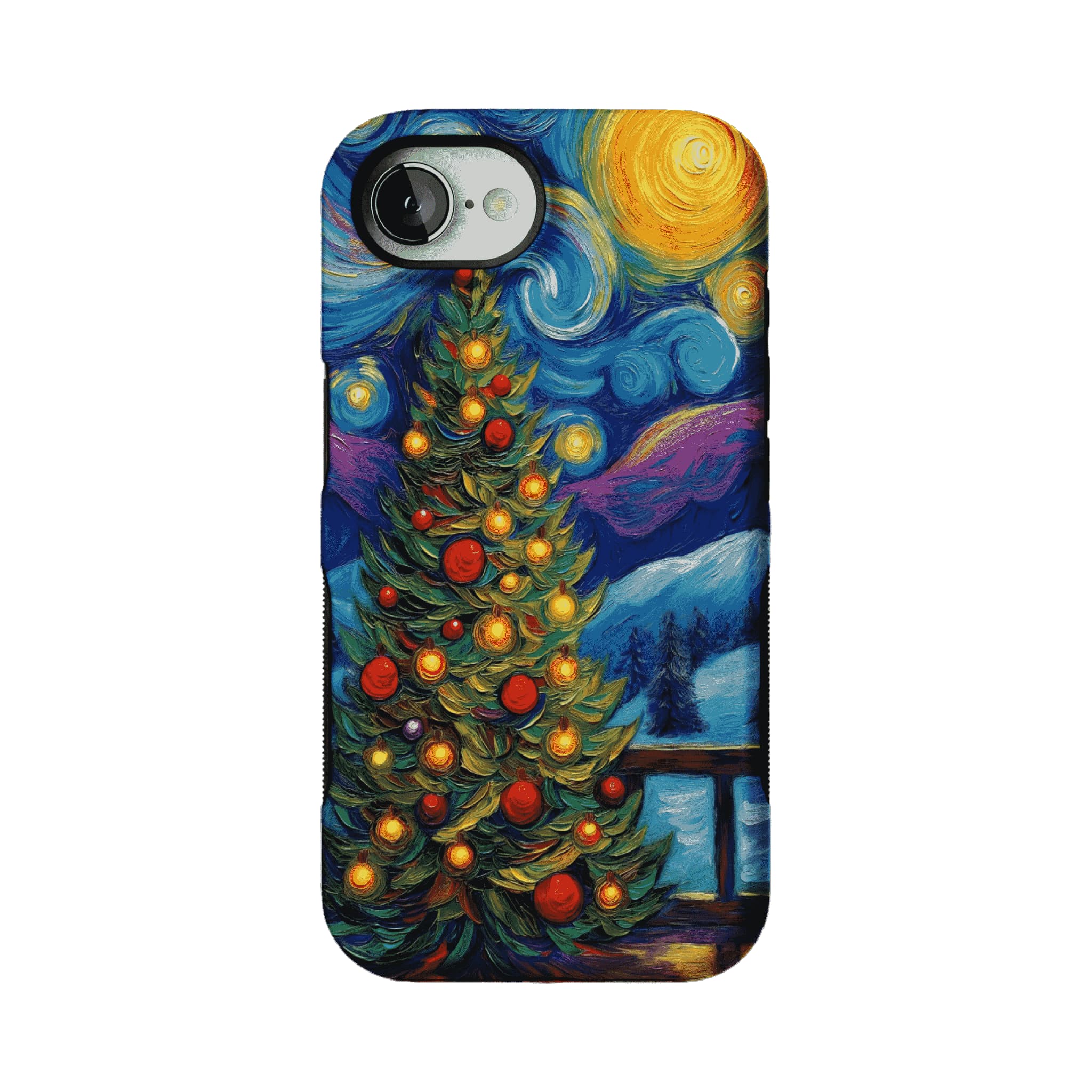 Starry Night Christmas Tree Oil Phone Case, Shockproof Anti-slip iPhone Cover