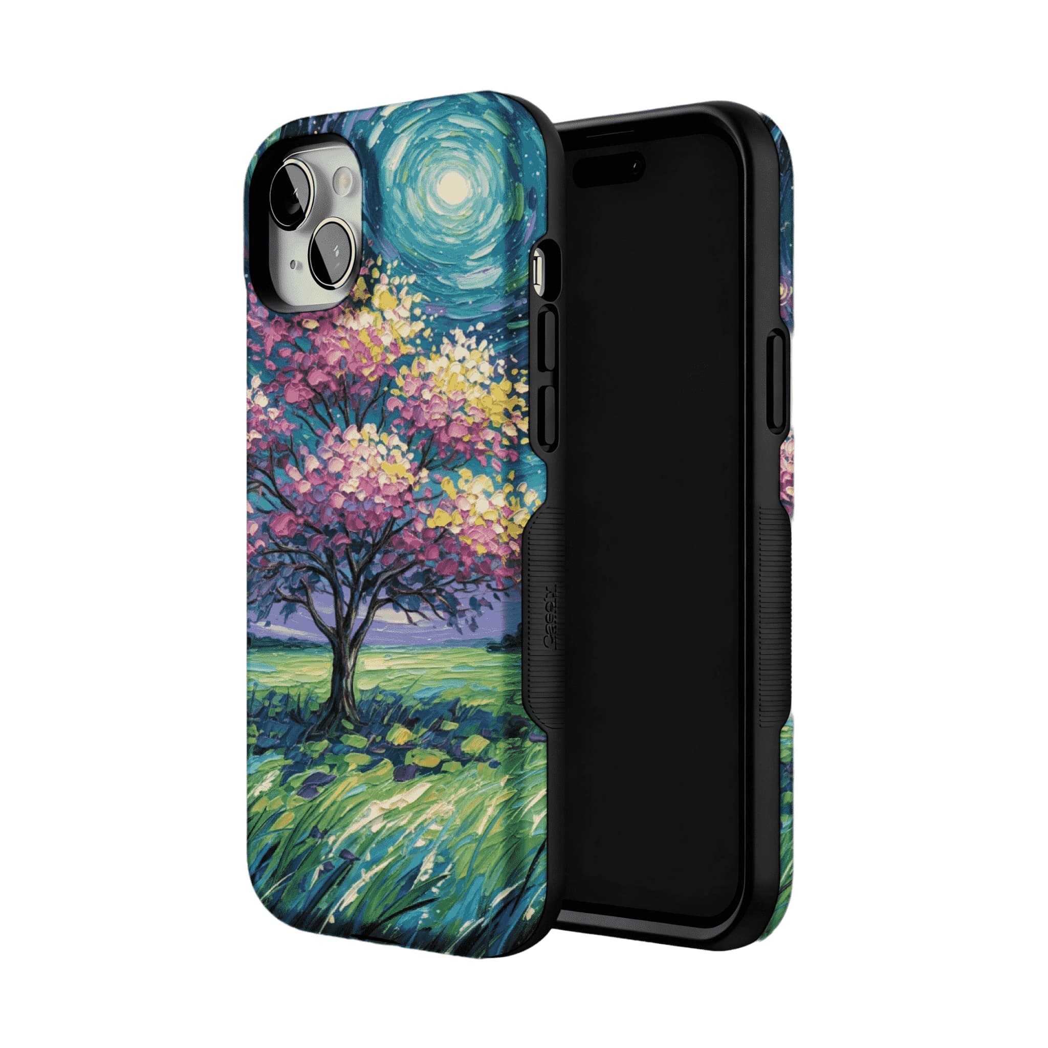 Starry Sky Pink Blossom Tree Phone Case, Shockproof Anti-slip iPhone Cover