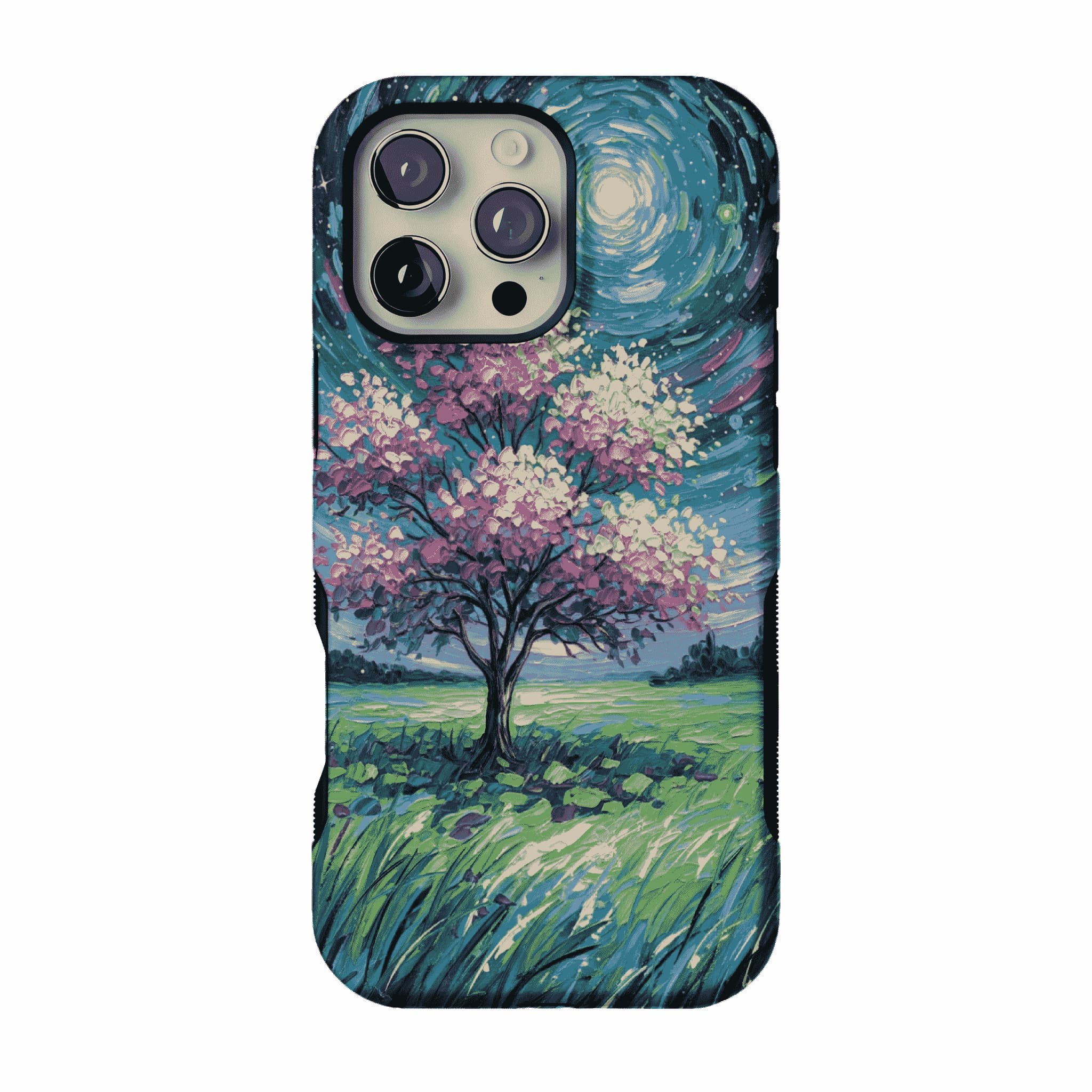 Starry Sky Pink Blossom Tree Phone Case, Shockproof Anti-slip iPhone Cover