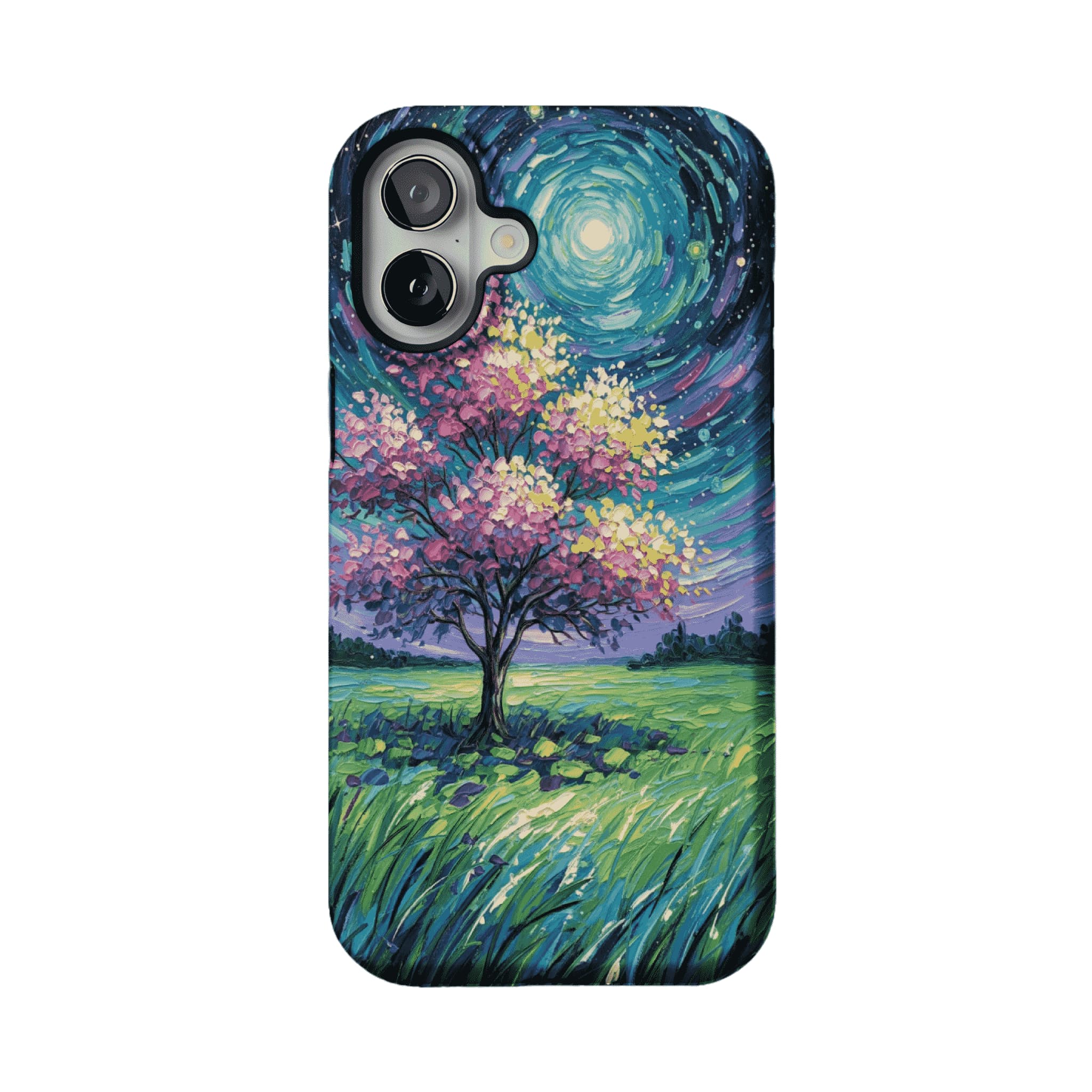 Starry Sky Pink Blossom Tree Phone Case, Shockproof Anti-slip iPhone Cover