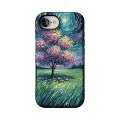 Starry Sky Pink Blossom Tree Phone Case, Shockproof Anti-slip iPhone Cover