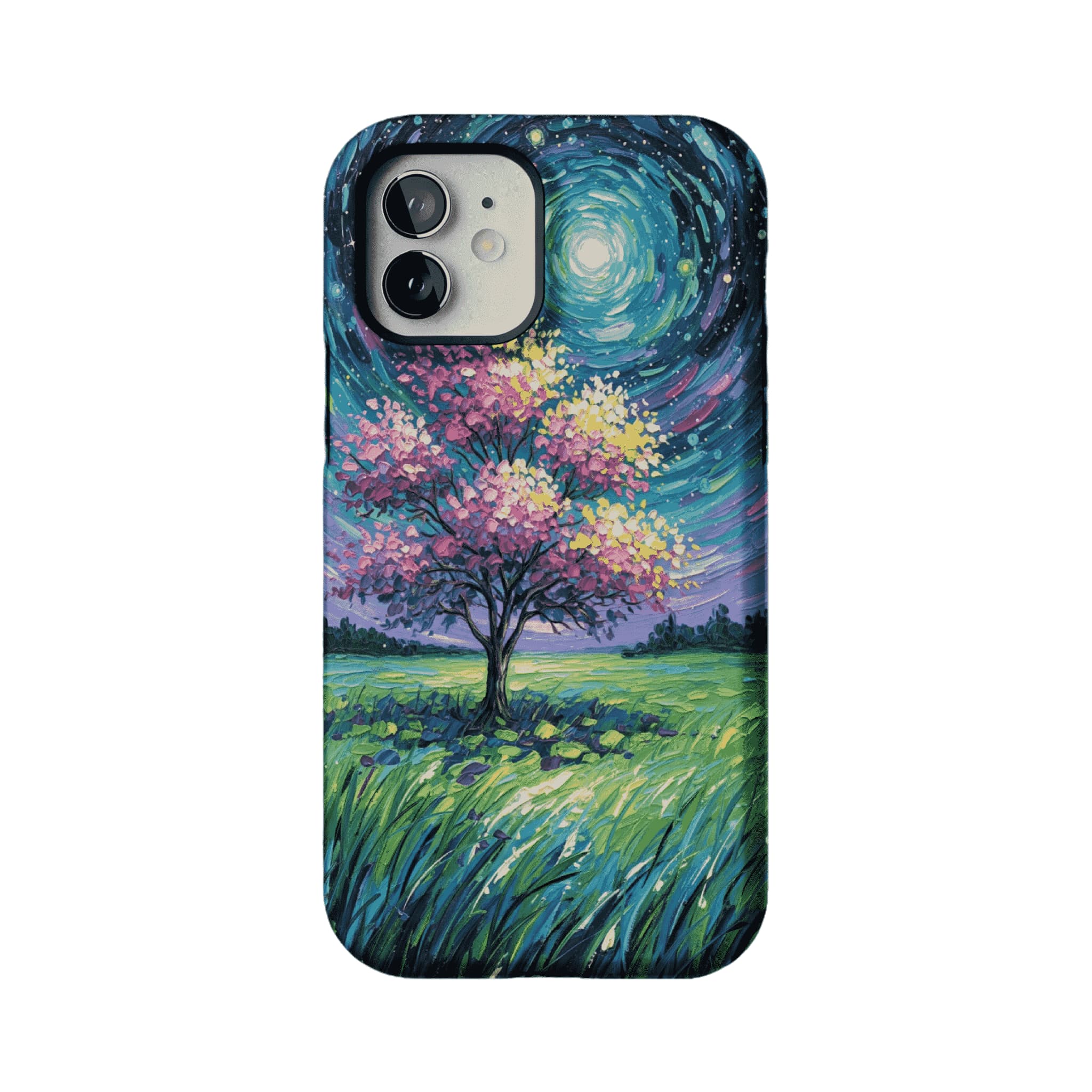 Starry Sky Pink Blossom Tree Phone Case, Shockproof Anti-slip iPhone Cover