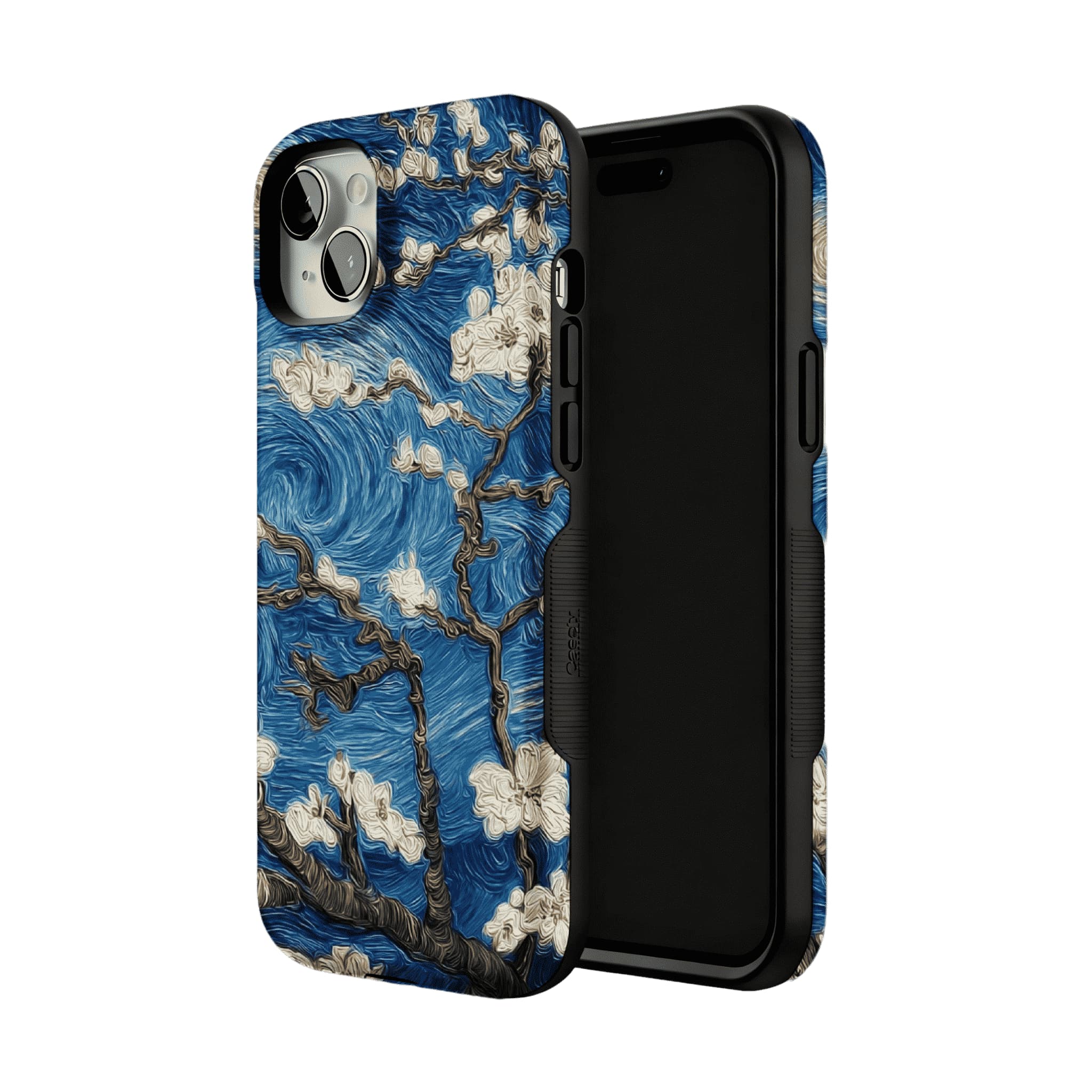 Deep Blue Swirl Texture Almond Blossom Oil Art Shockproof iPhone Case
