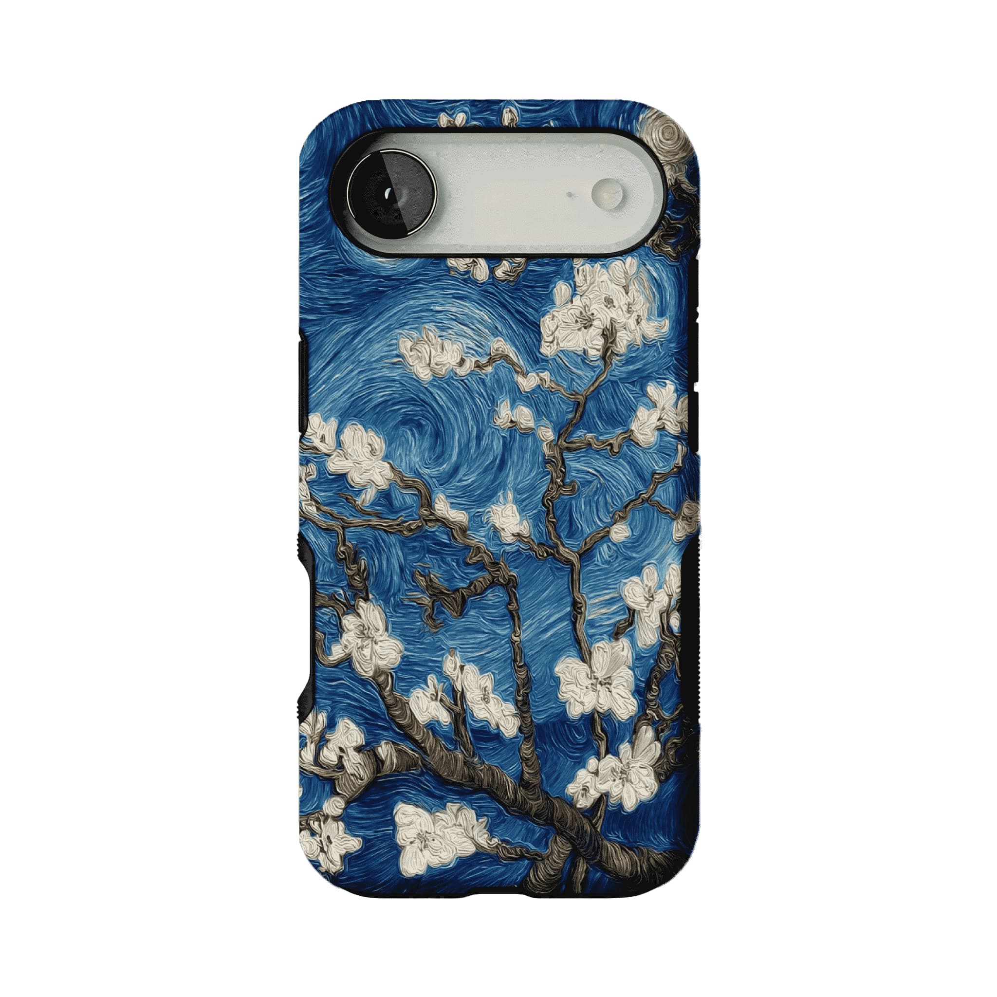 Deep Blue Swirl Texture Almond Blossom Oil Art Shockproof iPhone Case