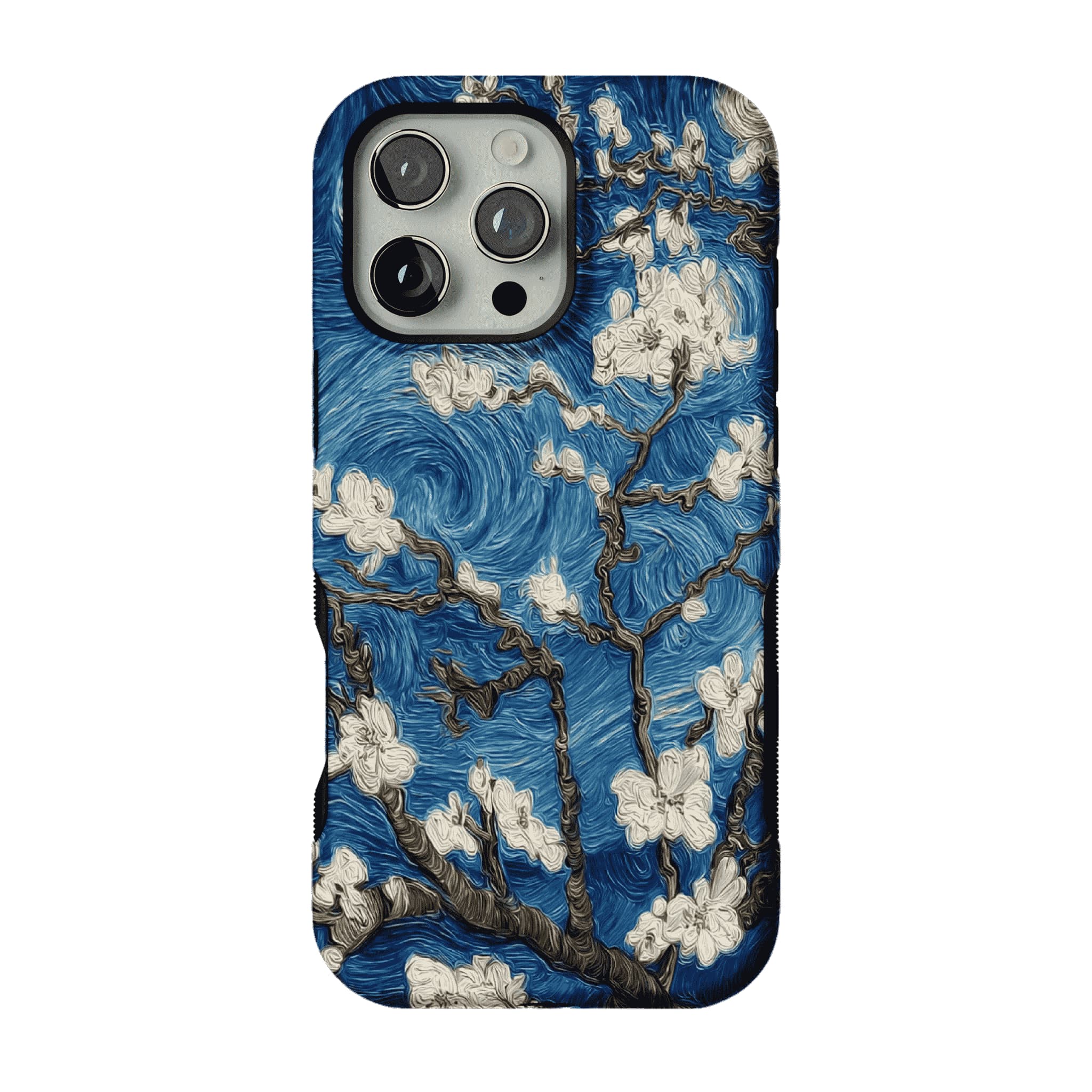 Deep Blue Swirl Texture Almond Blossom Oil Art Shockproof iPhone Case