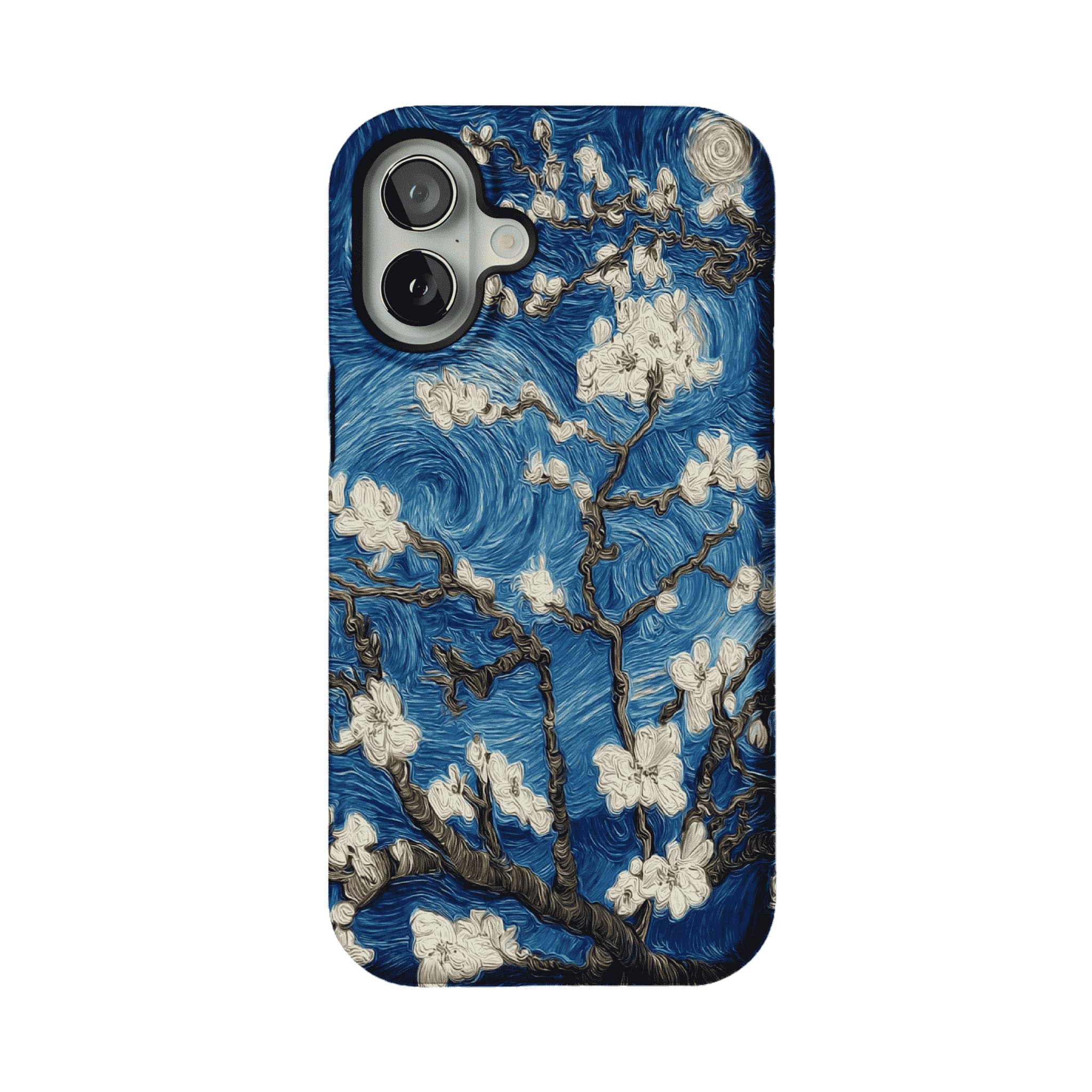 Deep Blue Swirl Texture Almond Blossom Oil Art Shockproof iPhone Case