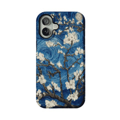 Deep Blue Swirl Texture Almond Blossom Oil Art Shockproof iPhone Case