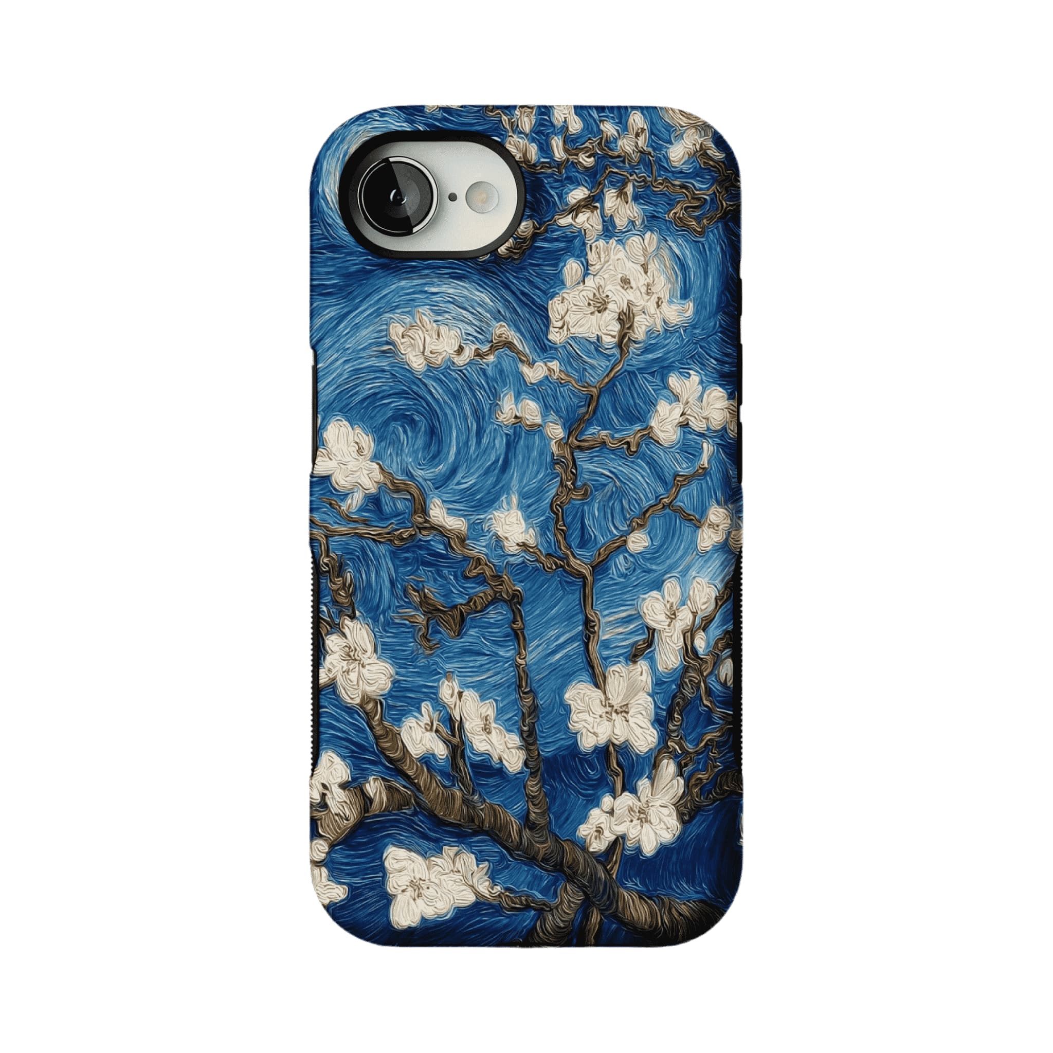 Deep Blue Swirl Texture Almond Blossom Oil Art Shockproof iPhone Case