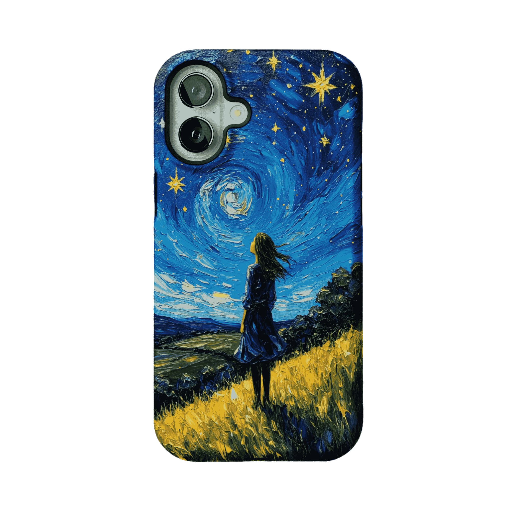 Starry Sky Field Girl Oil Phone Case, Shockproof Anti-slip iPhone Cover