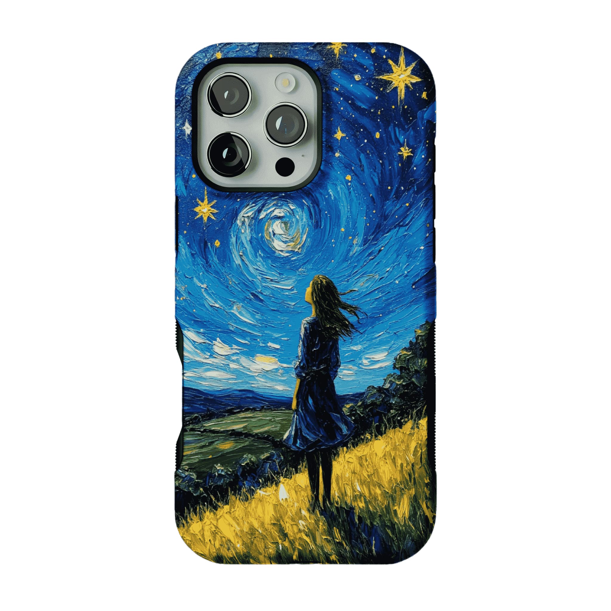 Starry Sky Field Girl Oil Phone Case, Shockproof Anti-slip iPhone Cover