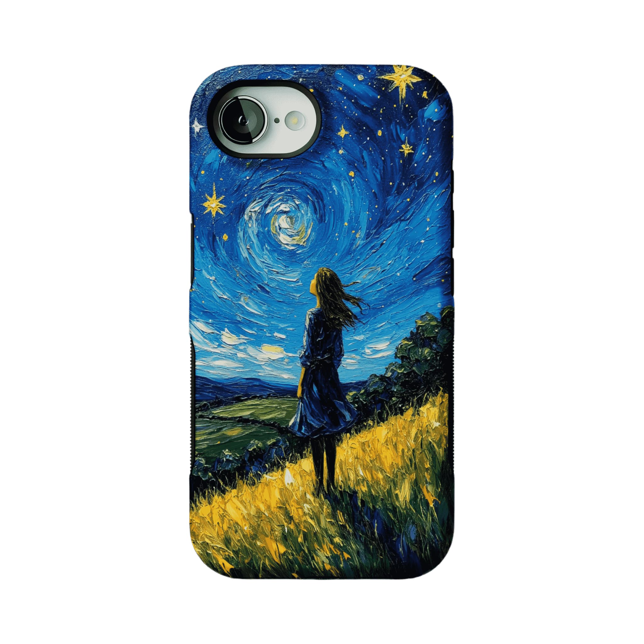 Starry Sky Field Girl Oil Phone Case, Shockproof Anti-slip iPhone Cover