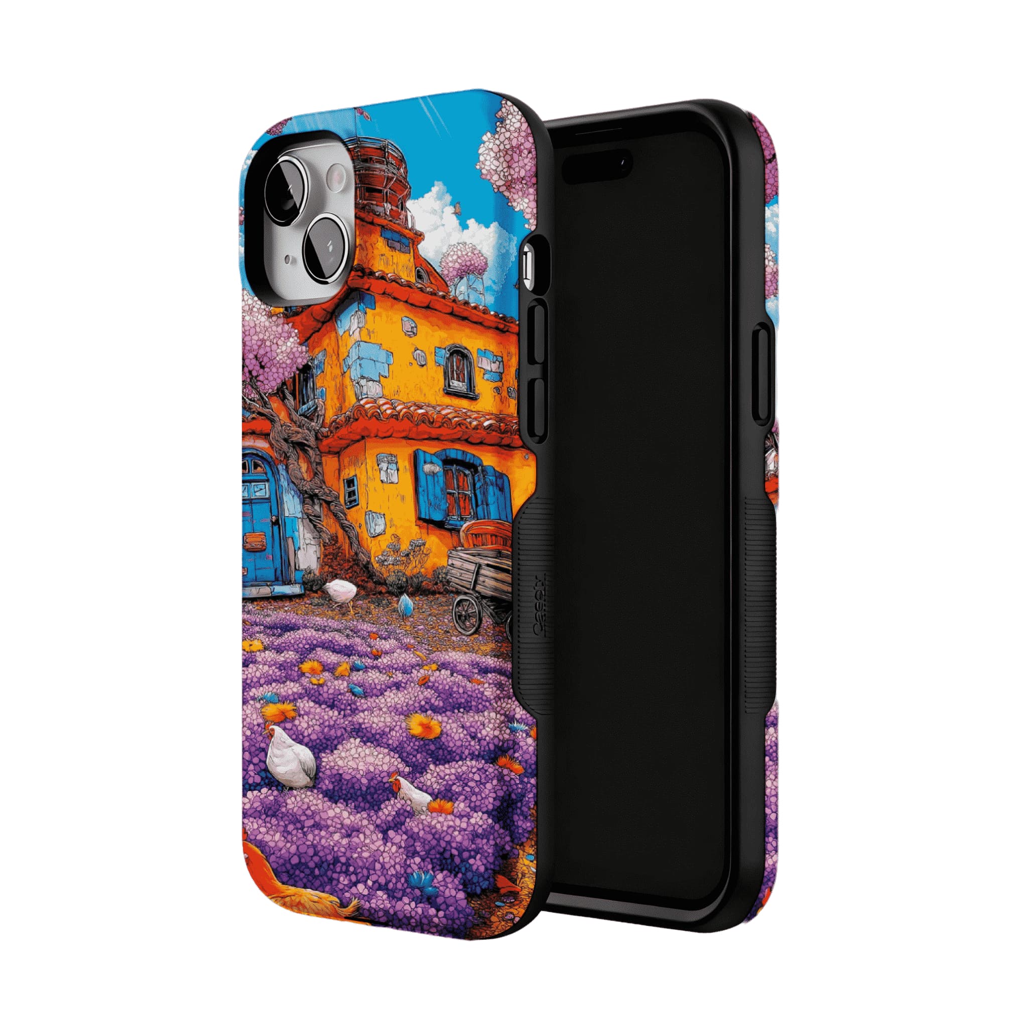 Cartoon Cottage Purple Flower Farm Art Shockproof iPhone Case