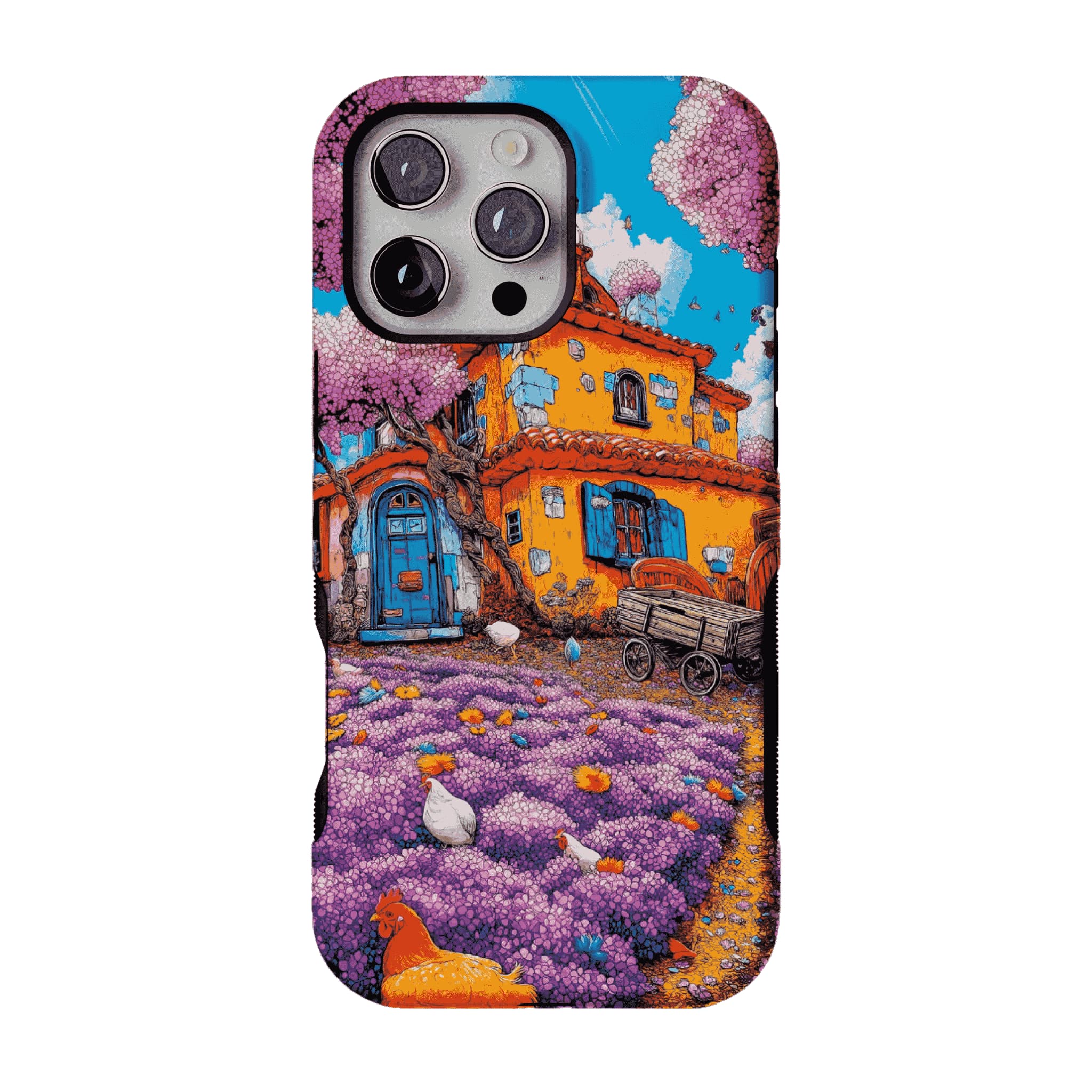 Cartoon Cottage Purple Flower Farm Art Shockproof iPhone Case