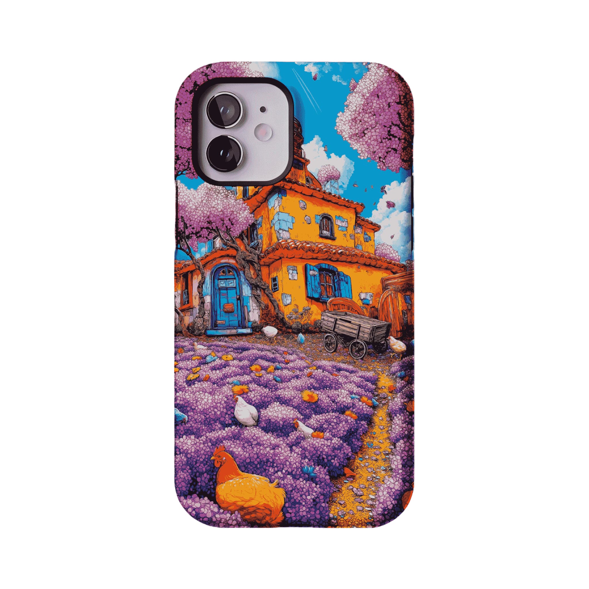 Cartoon Cottage Purple Flower Farm Art Shockproof iPhone Case