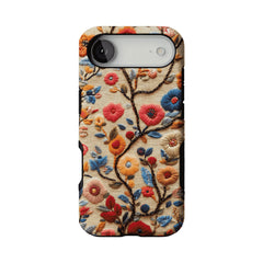 Retro Embroidery Colorful Flower Phone Case, Shockproof Anti-slip iPhone Cover