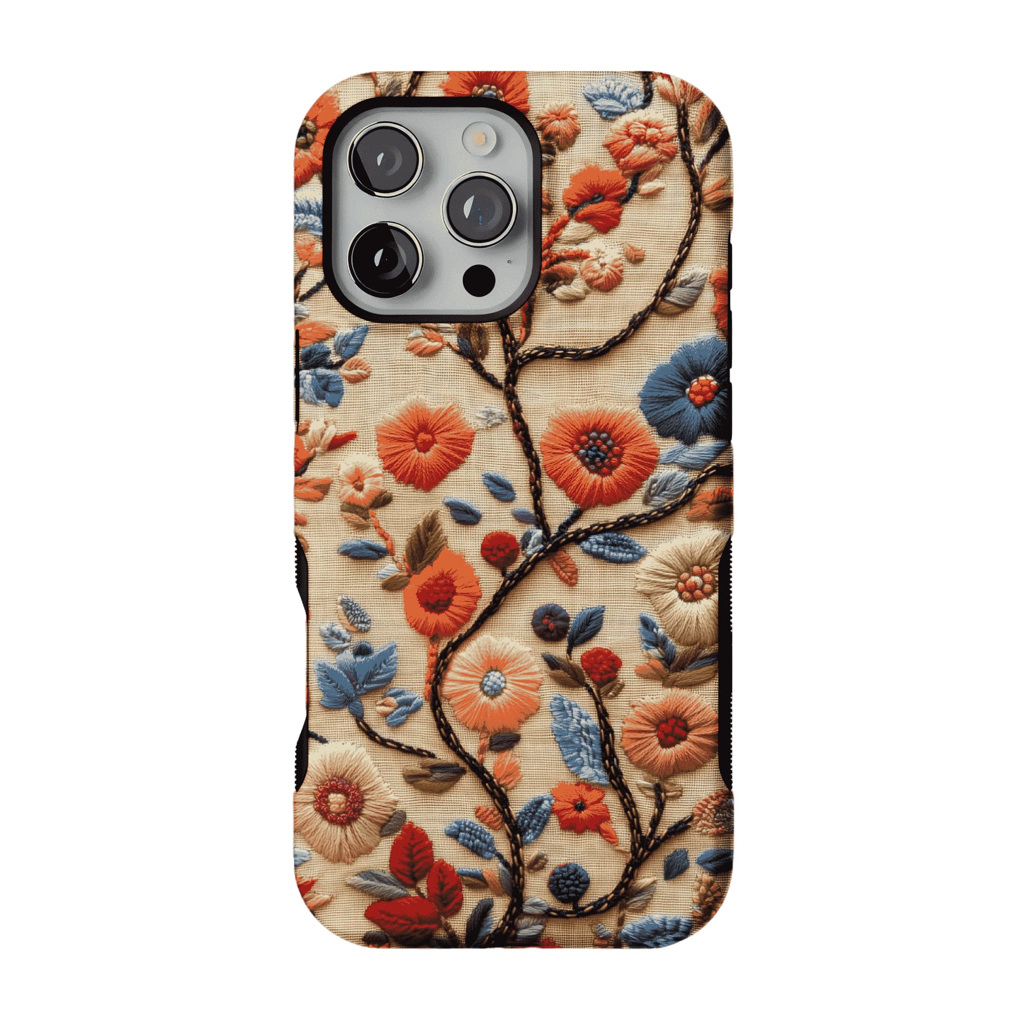 Retro Embroidery Colorful Flower Phone Case, Shockproof Anti-slip iPhone Cover