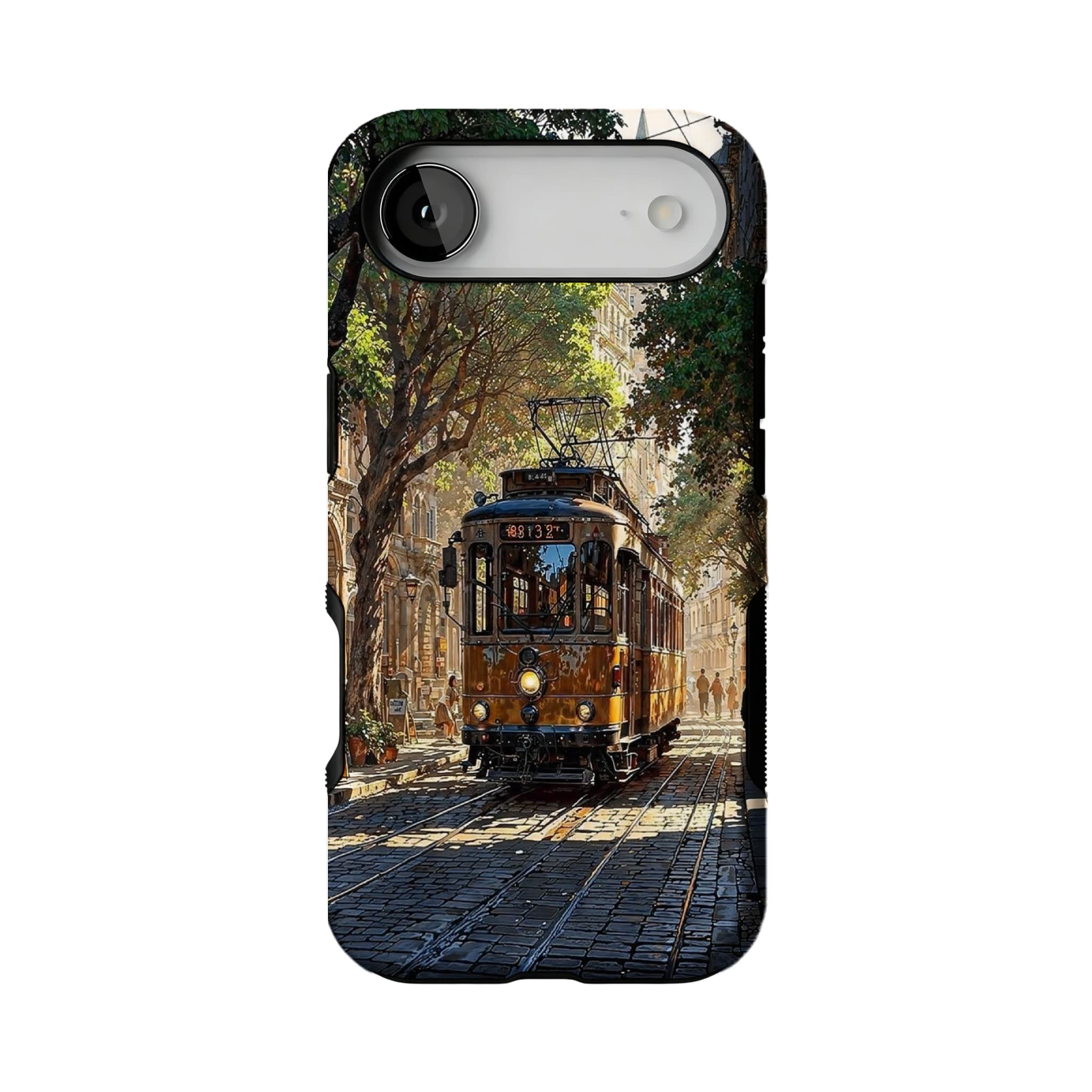 Old Town Tram Phone Case | Retro Cityscape Art Cover for Travel Lovers