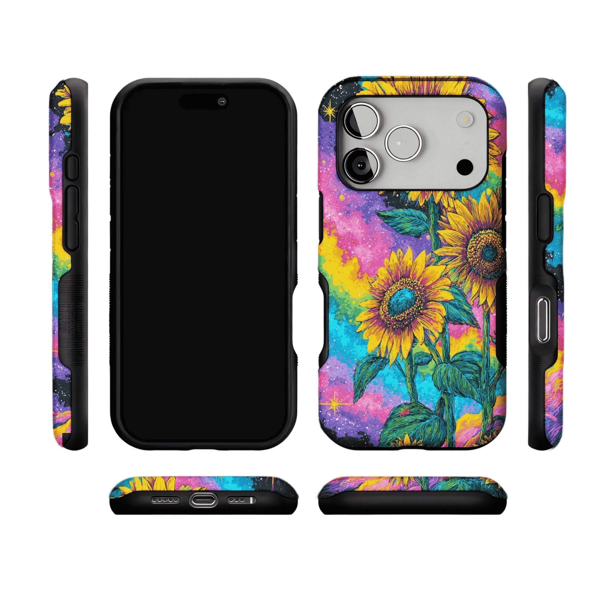 Psychedelic Rainbow Galaxy Sunflower Shockproof Anti-slip iPhone Case