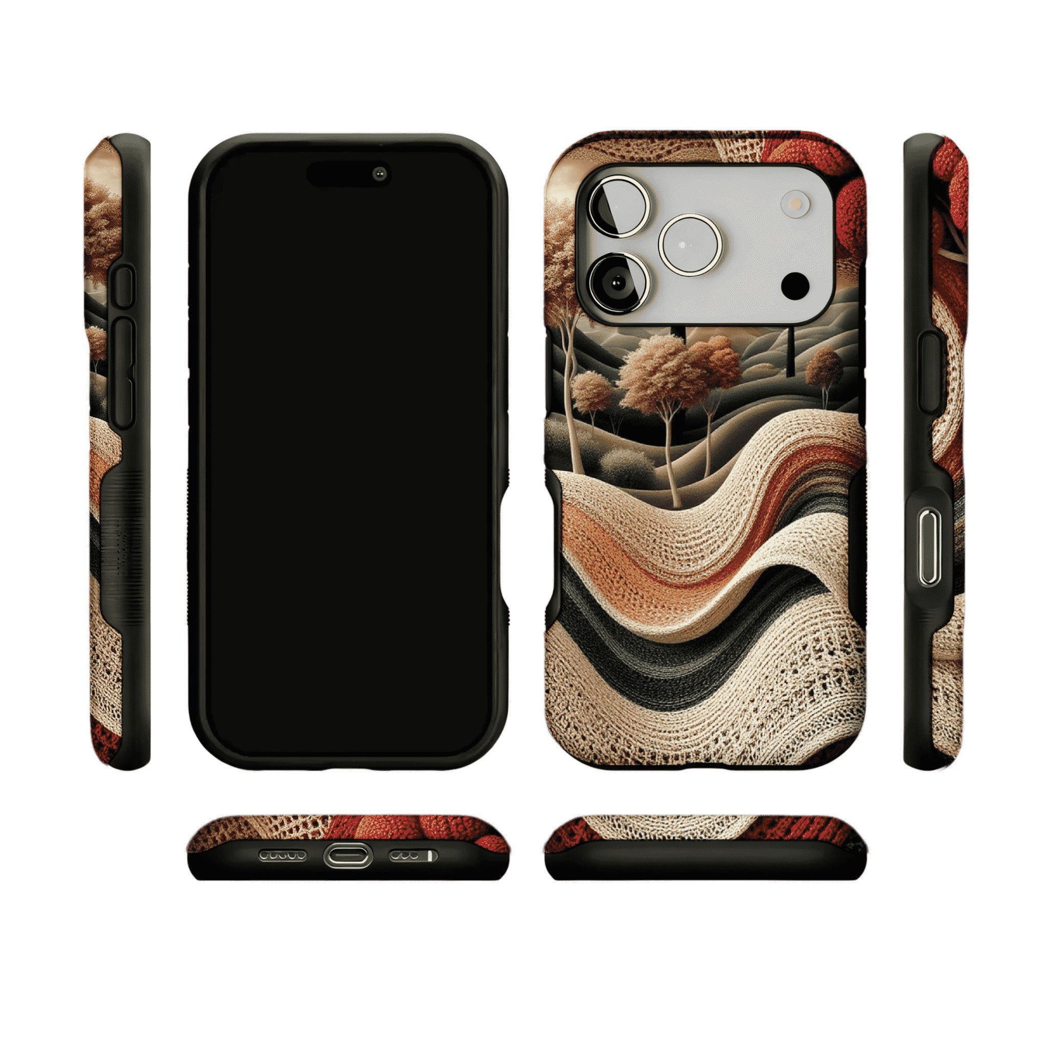 Vintage Crochet Knit Landscape Forest Nature Art iPhone Cover