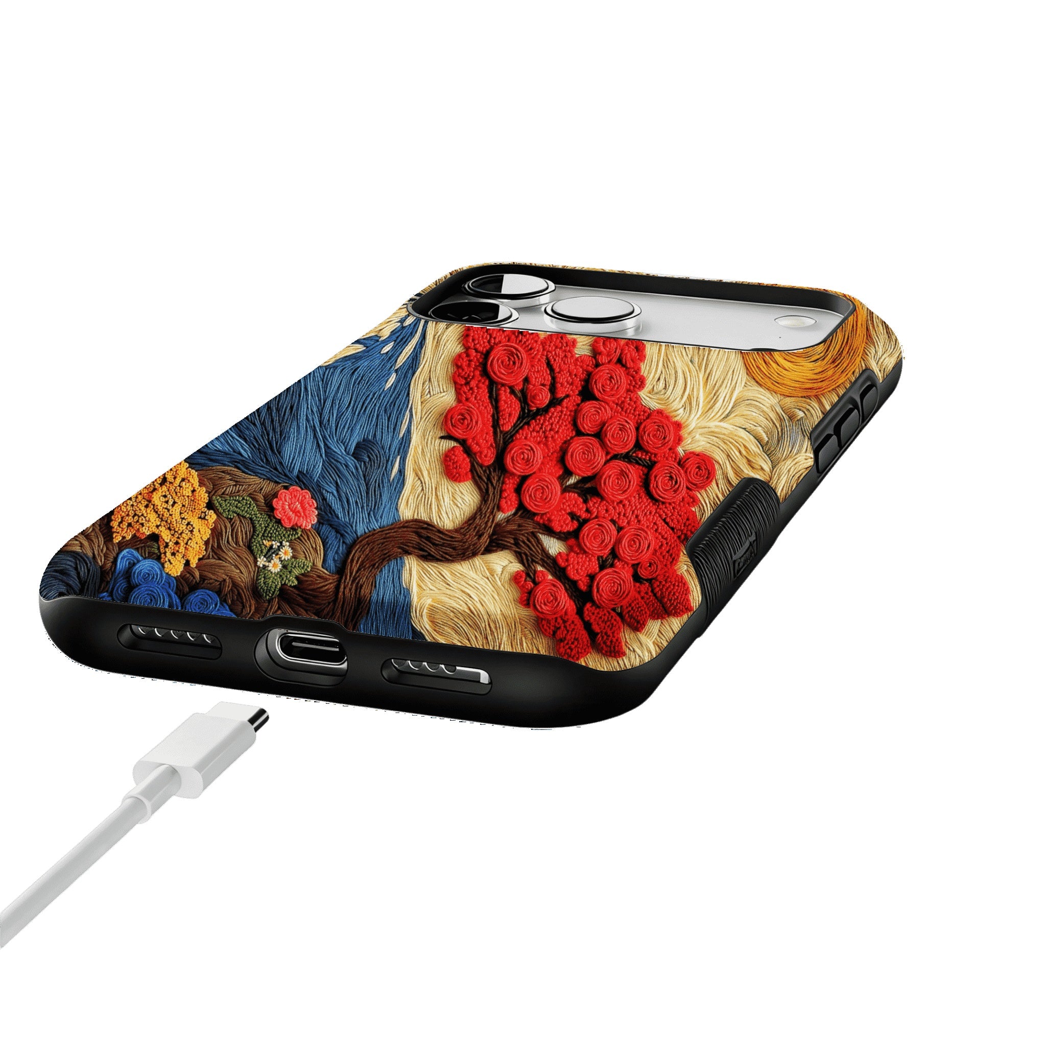 Vintage Hand Embroidery Red Tree Nature Landscape Art iPhone Cover