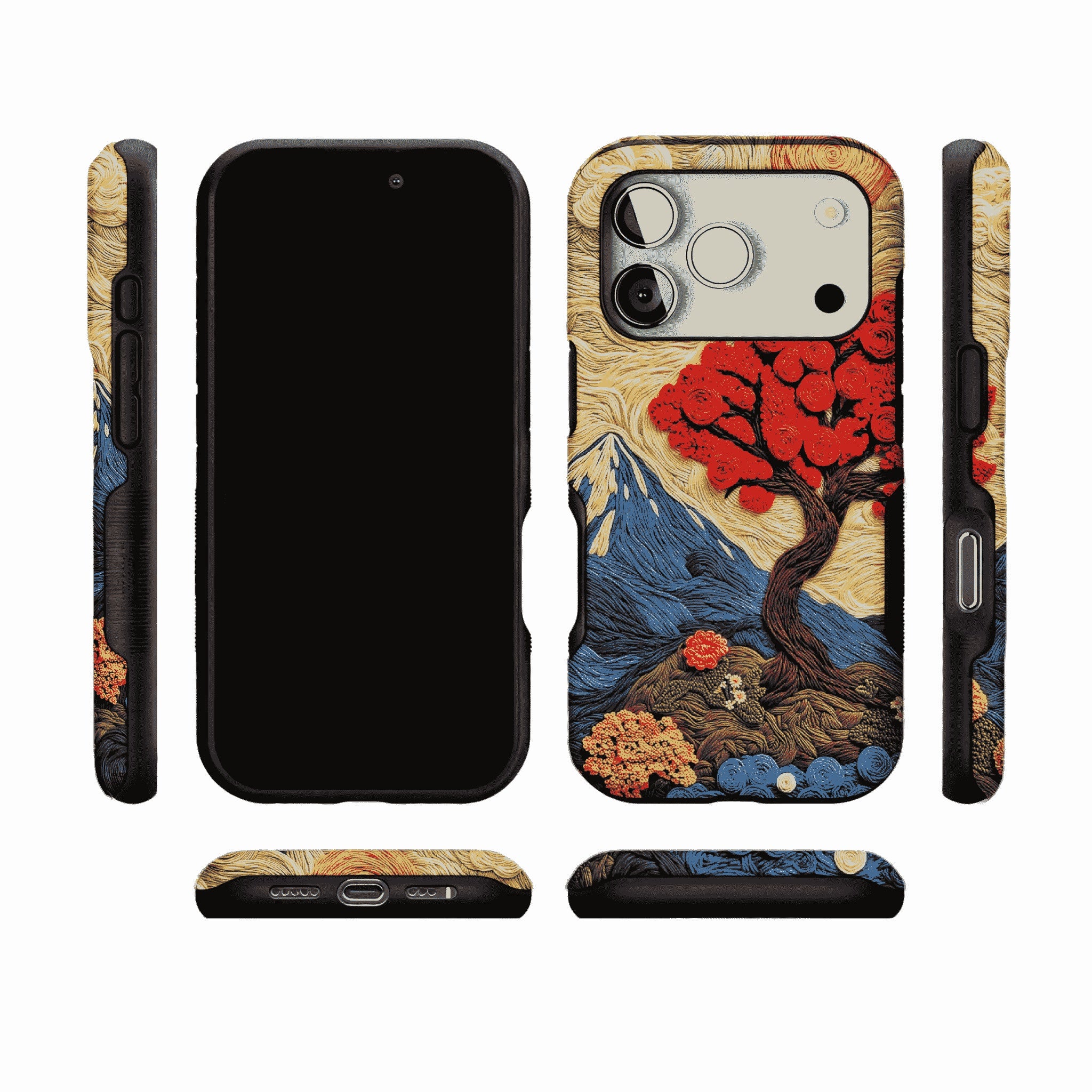 Vintage Hand Embroidery Red Tree Nature Landscape Art iPhone Cover